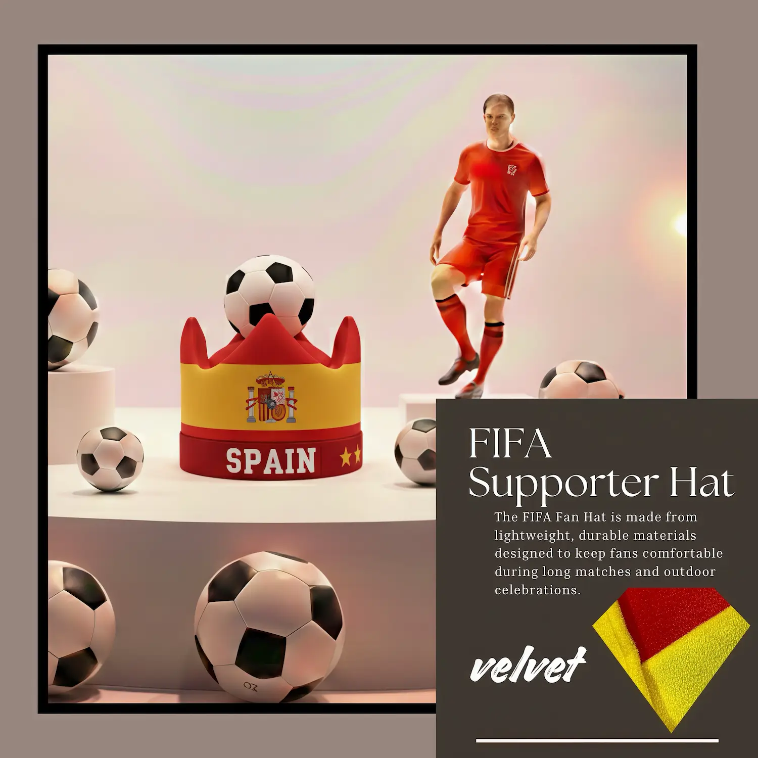 Spain Flag Premium Velvet Fan Hat-SKU: NPS-WCP-FAN-019