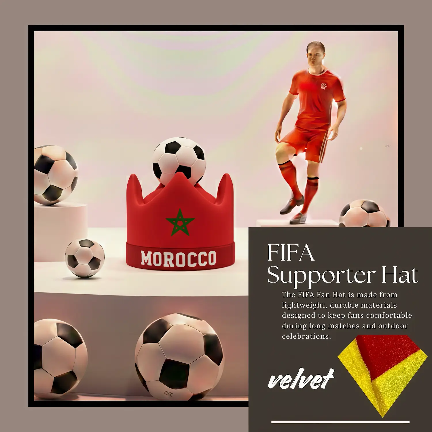 Morocco Flag Premium Velvet Fan Hat-SKU: NPS-WCP-FAN-019