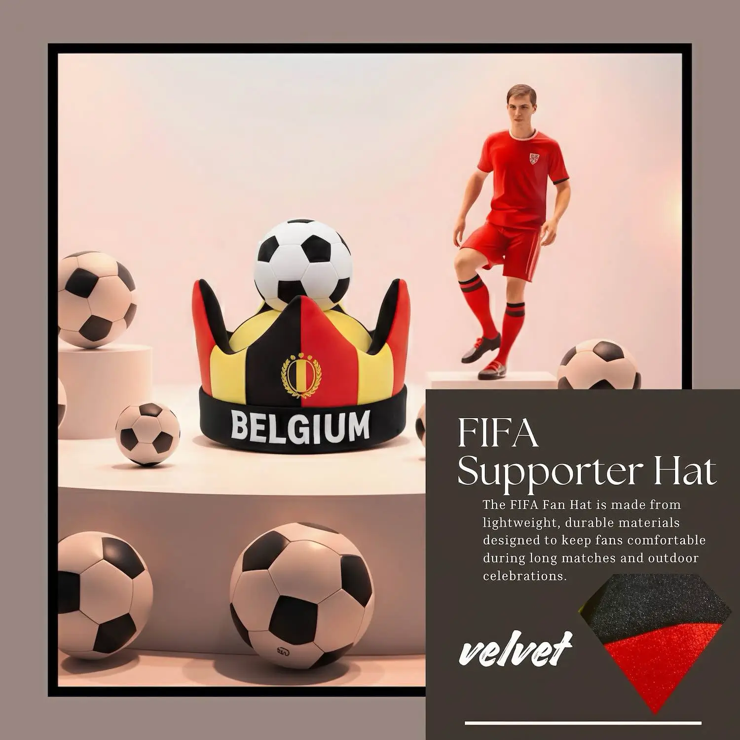 Belgium Flag Premium Velvet Fan Hat-SKU: NPS-WCP-FAN-019