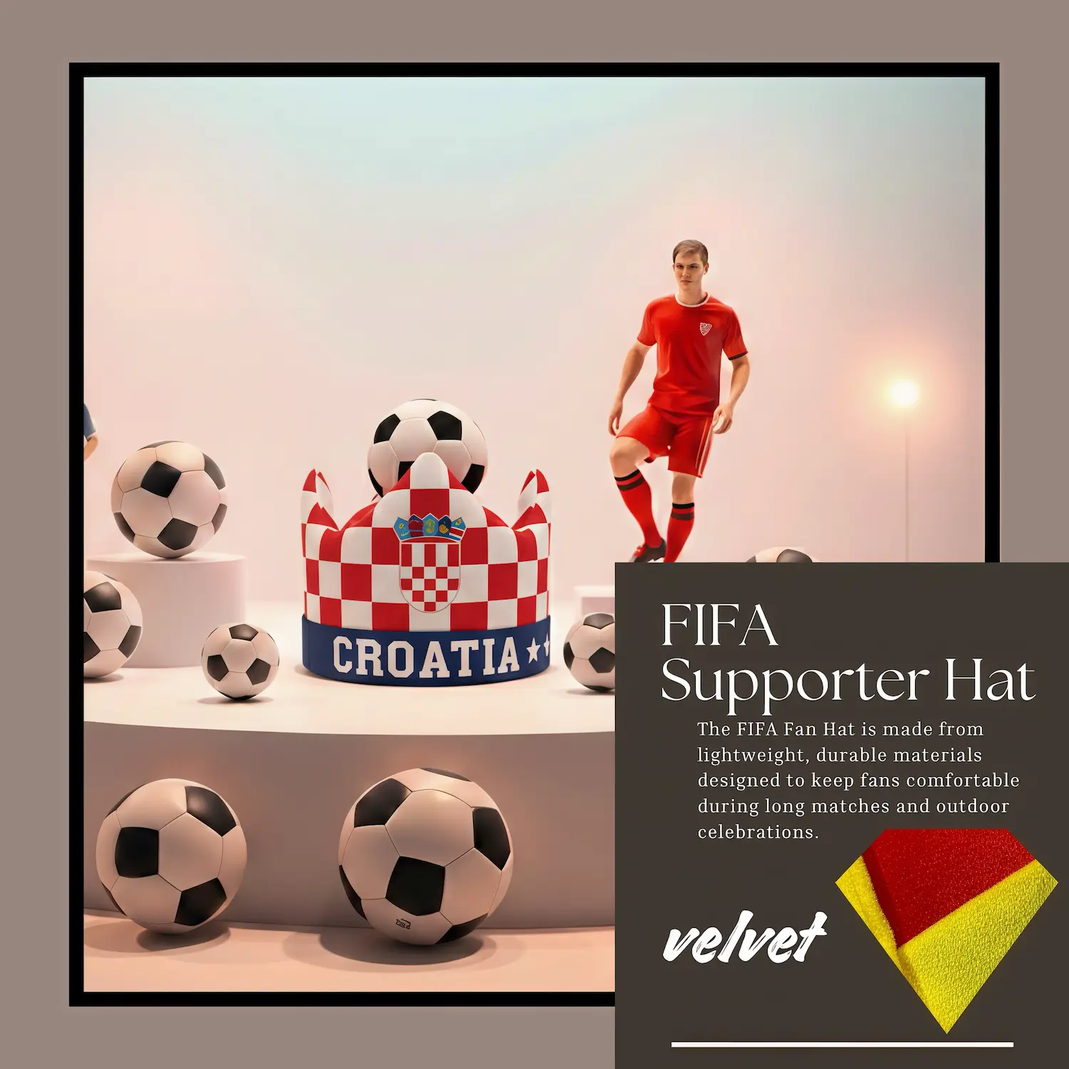 Croatia Flag Premium Velvet Fan Hat-SKU: NPS-WCP-FAN-019