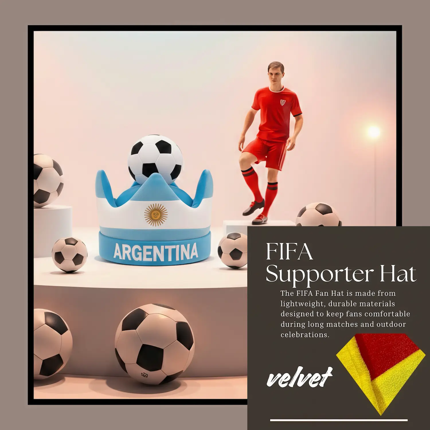 Argentina Flag Premium Velvet Fan Hat-SKU: NPS-WCP-FAN-019
