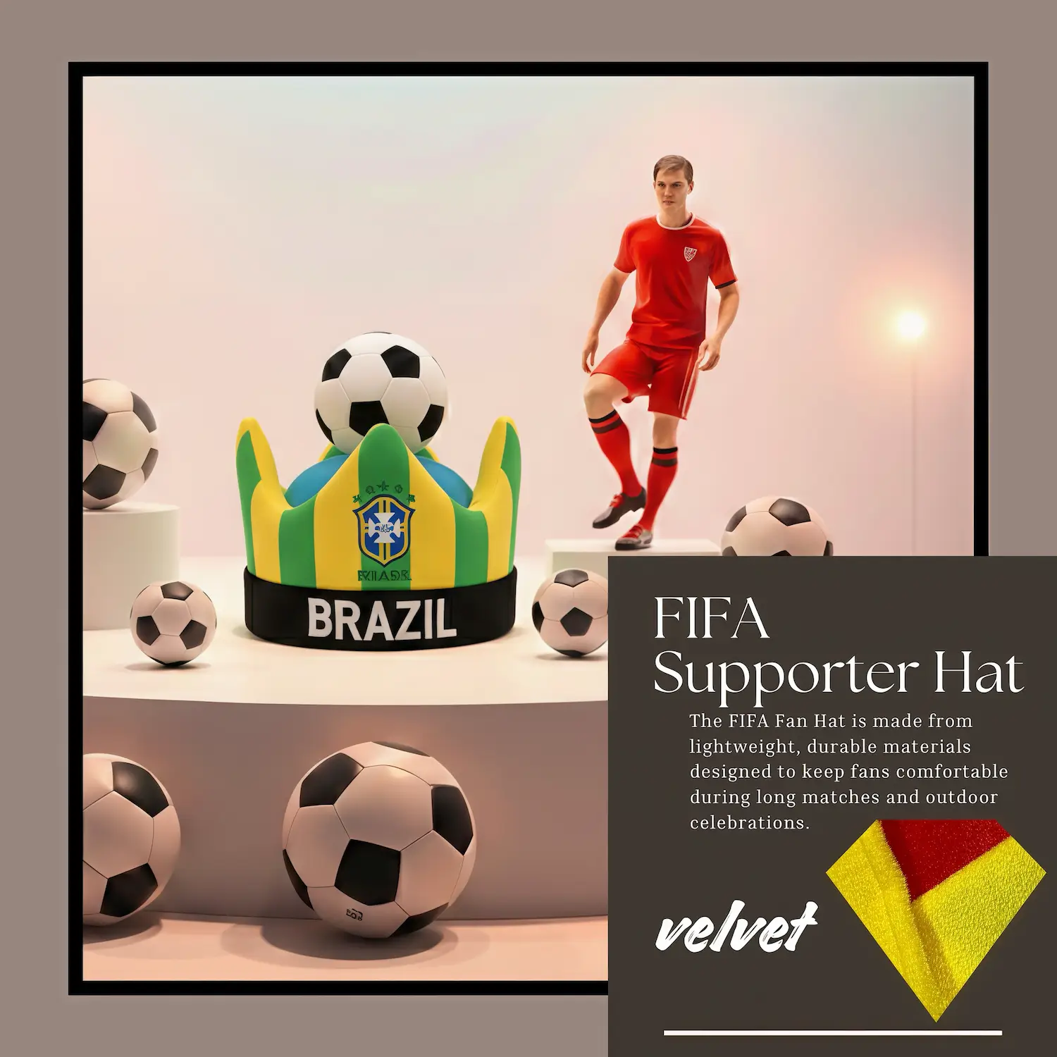 Brazil Flag Premium Velvet Fan Hat-SKU: NPS-WCP-FAN-019