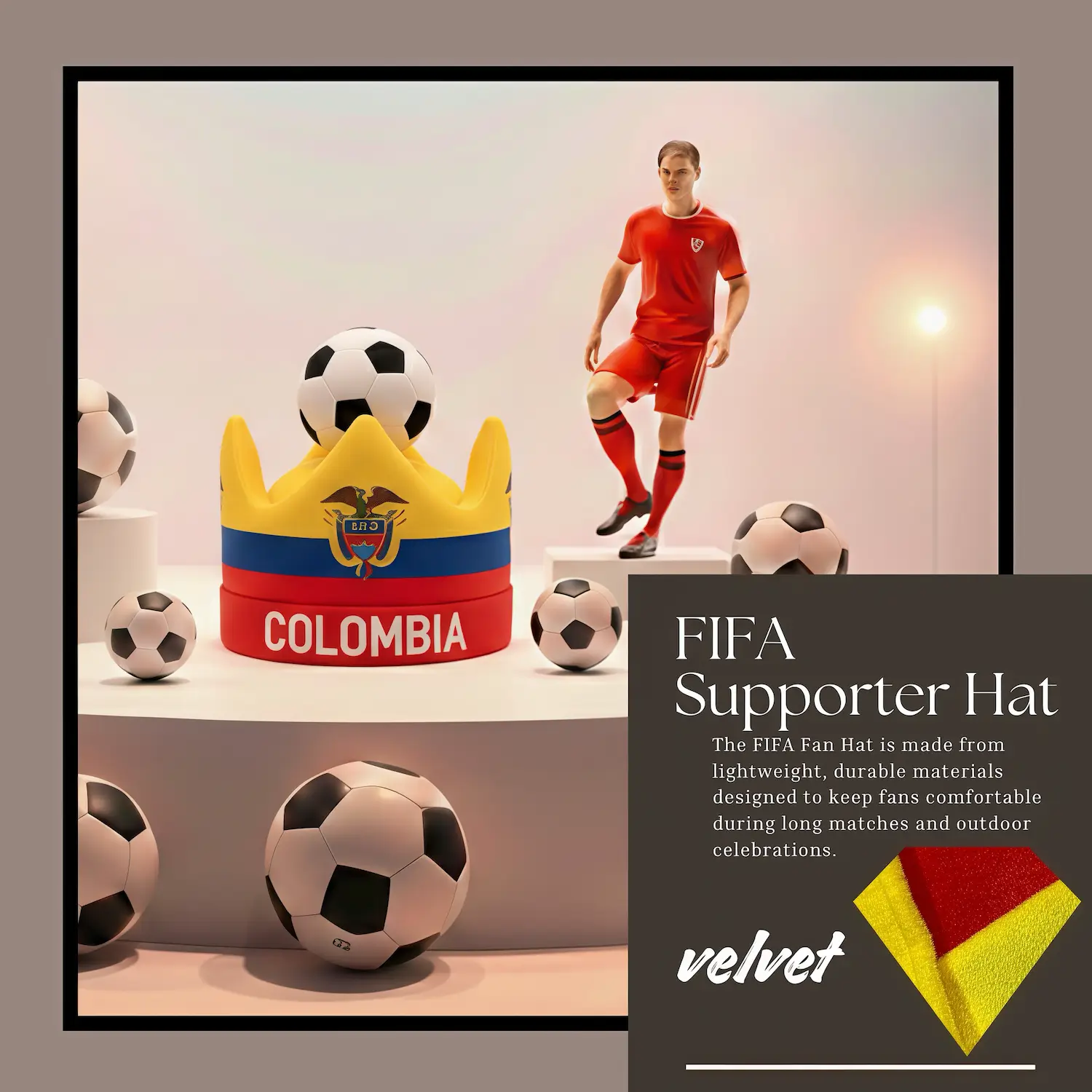 Colombia Flag Premium Velvet Fan Hat-SKU: NPS-WCP-FAN-019