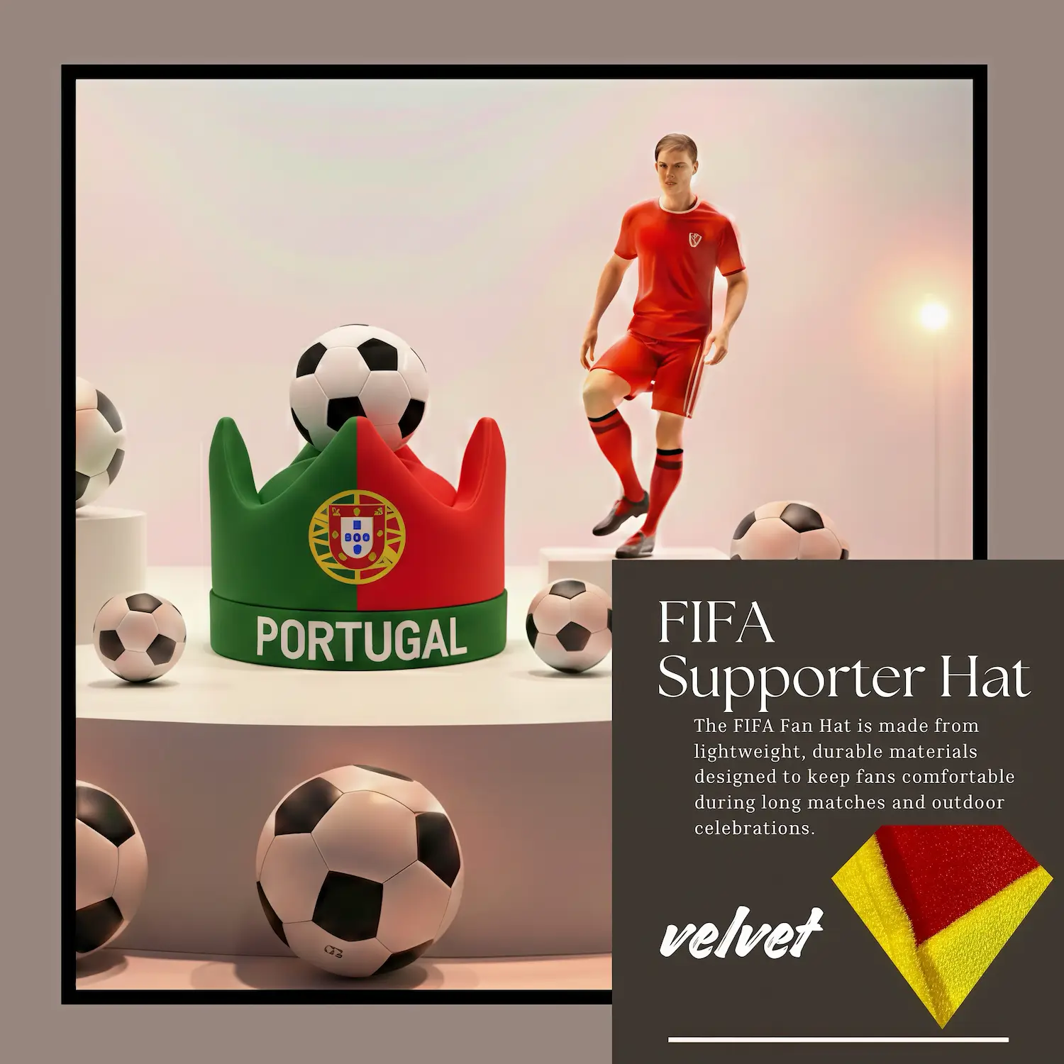 Portugal Flag Premium Velvet Fan Hat-SKU: NPS-WCP-FAN-019