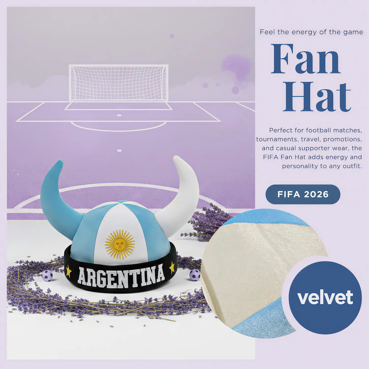 FIFA World Cup Argentina National Team Velvet Viking Fan Hat - SKU:NPS-WCP-FAN-020