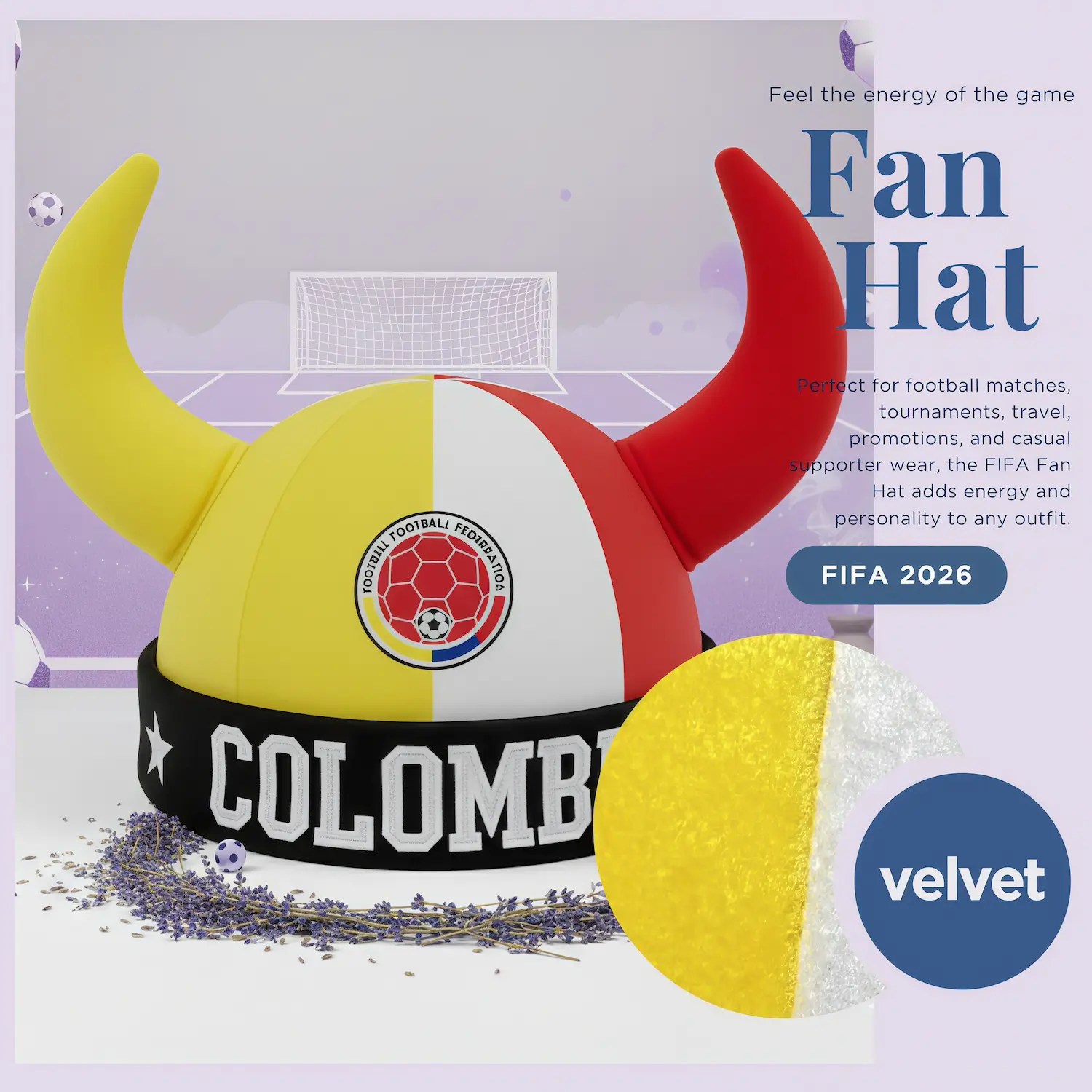 FIFA World Cup Colombia National Team Velvet Viking Fan Hat - SKU:NPS-WCP-FAN-020