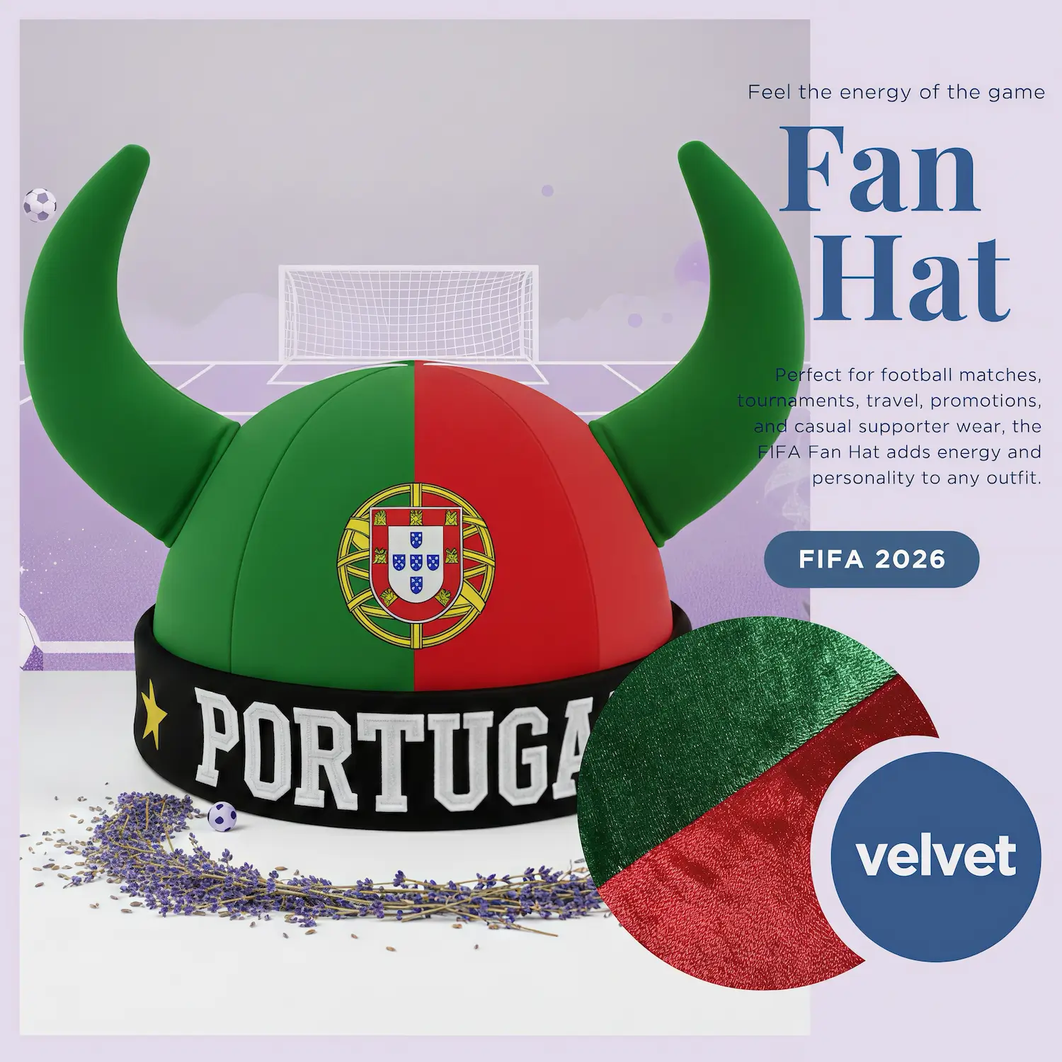 FIFA World Cup Portugal National Team Velvet Viking Fan Hat - SKU:NPS-WCP-FAN-020