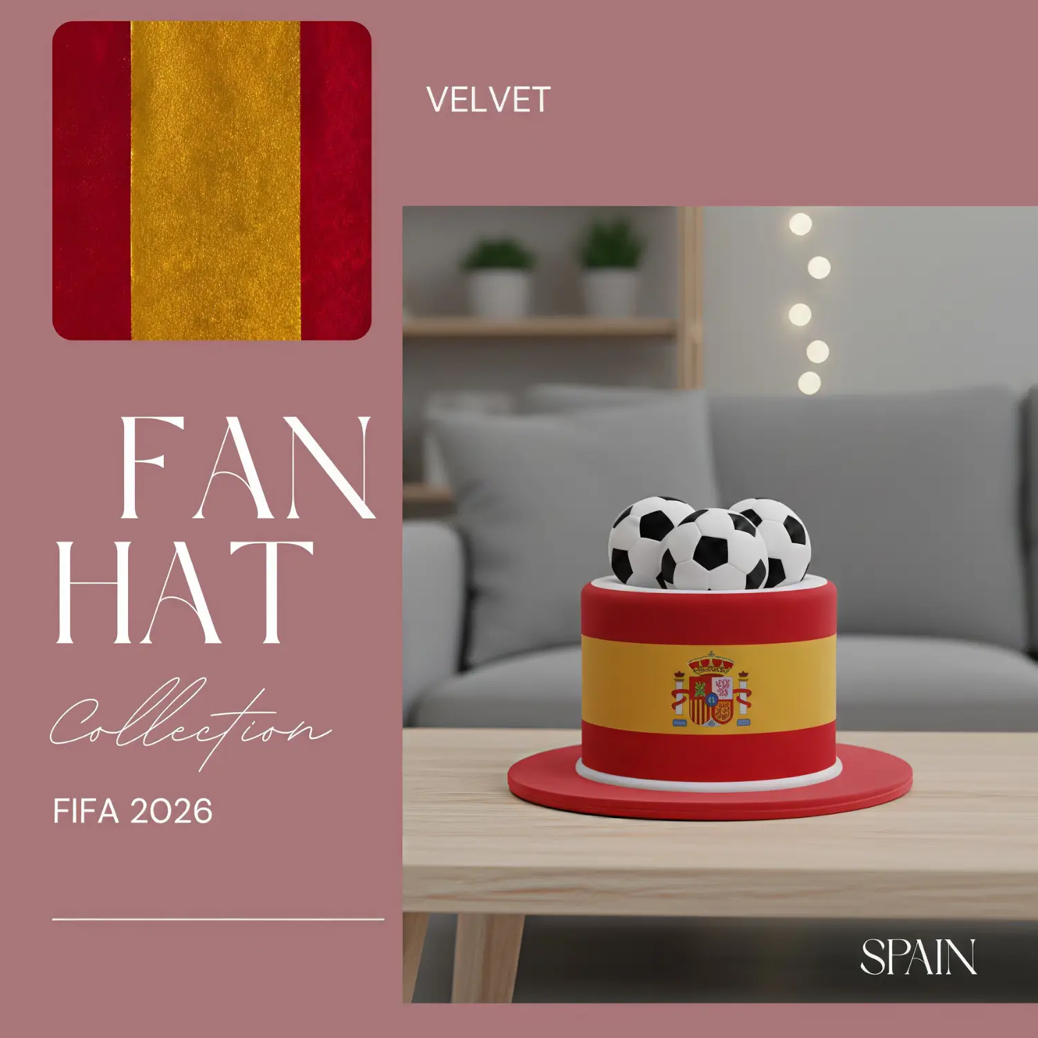 FIFA World Cup Spain National Team Premium Velvet Fan Top Hat - SKU:NPS-WCP-FAN-021