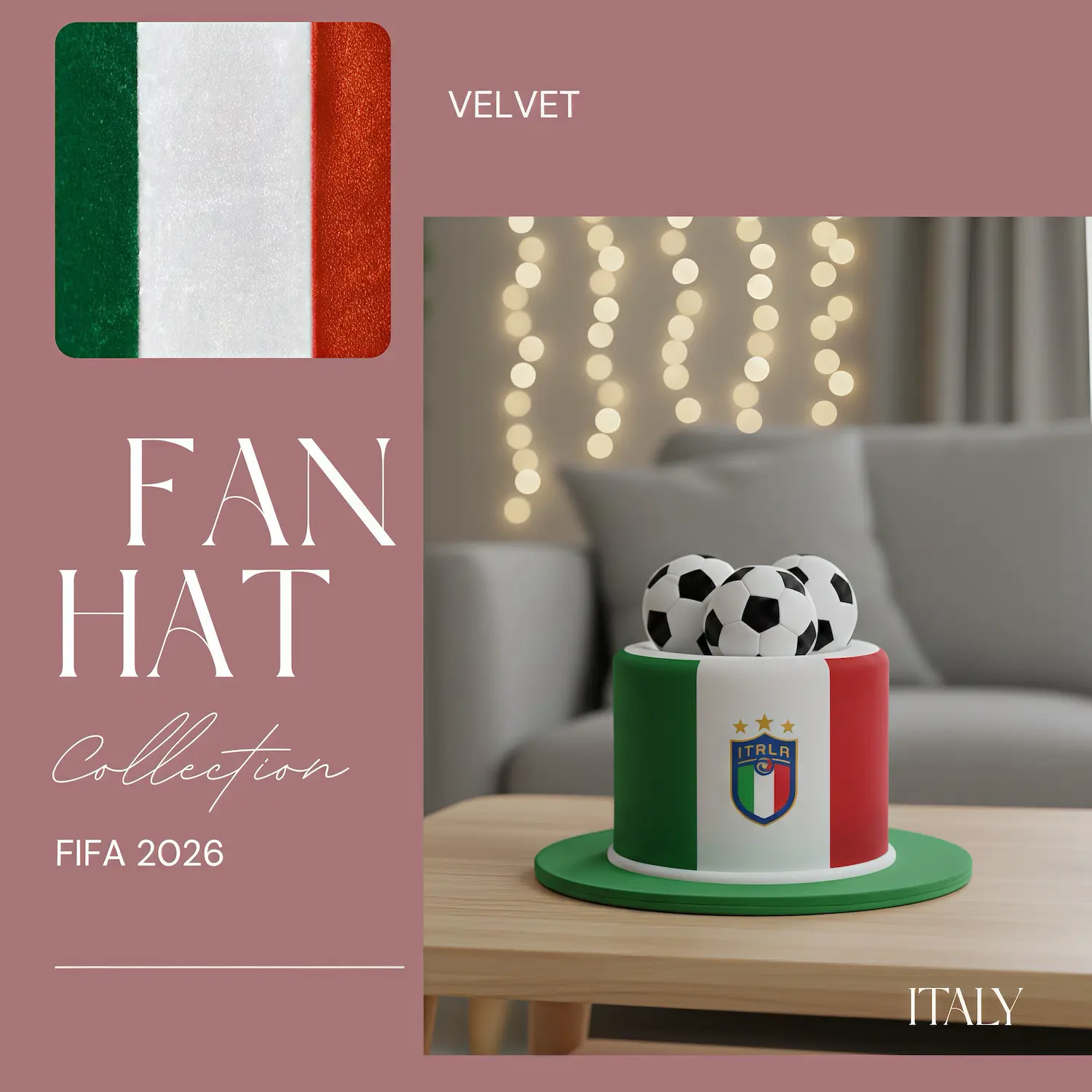 FIFA World Cup Italy National Team Premium Velvet Fan Top Hat - SKU:NPS-WCP-FAN-021