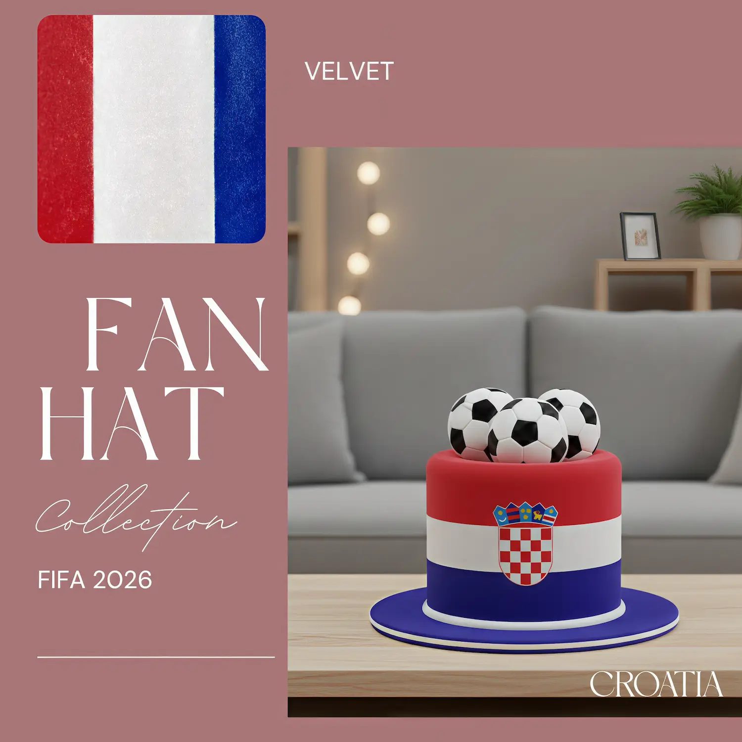 FIFA World Cup Croatia National Team Premium Velvet Fan Top Hat - SKU:NPS-WCP-FAN-021