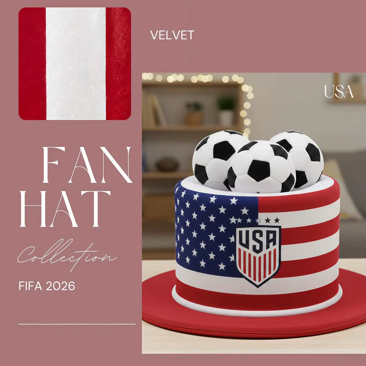 FIFA World Cup USA National Team Premium Velvet Fan Top Hat - SKU:NPS-WCP-FAN-021