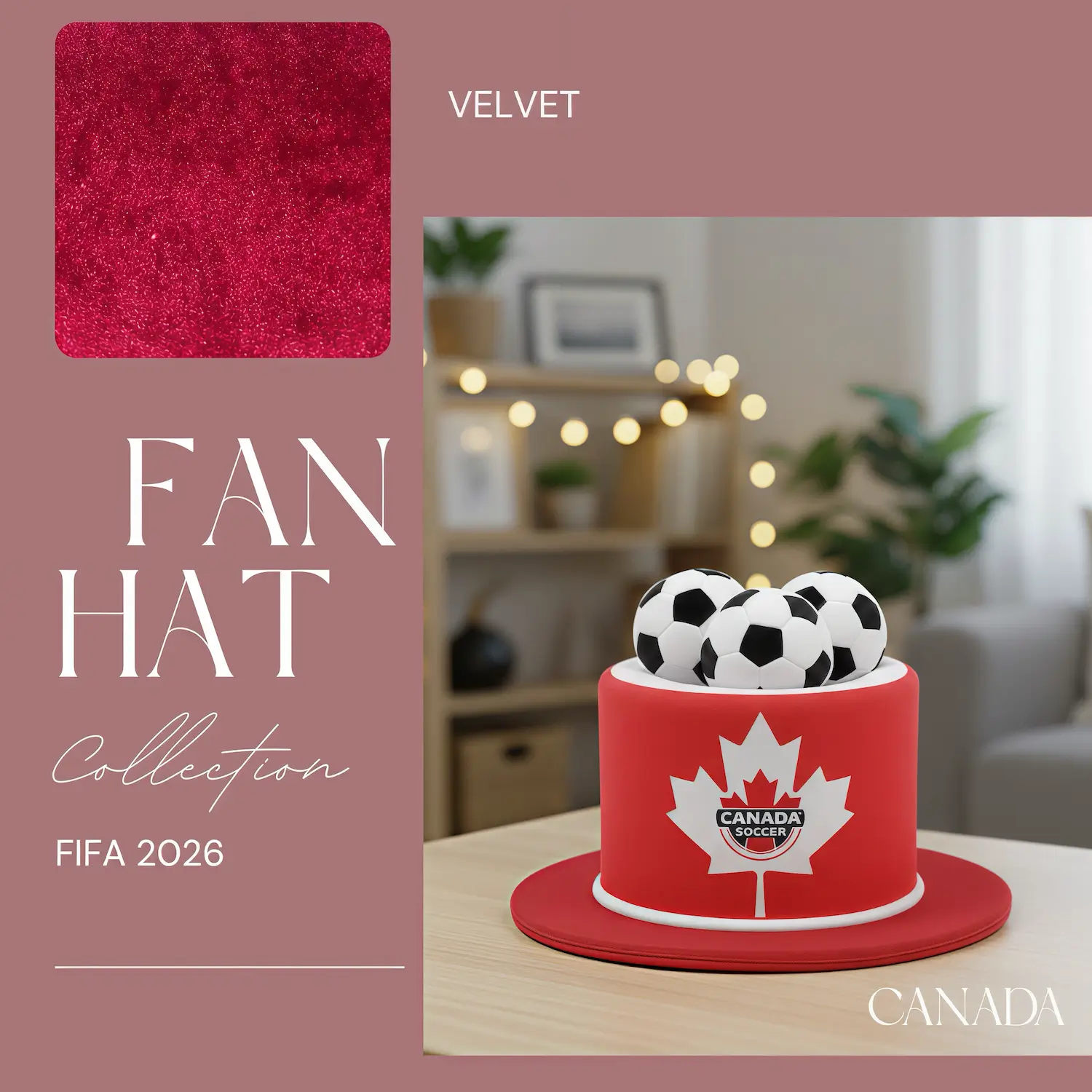 FIFA World Cup Canada National Team Premium Velvet Fan Top Hat - SKU:NPS-WCP-FAN-021