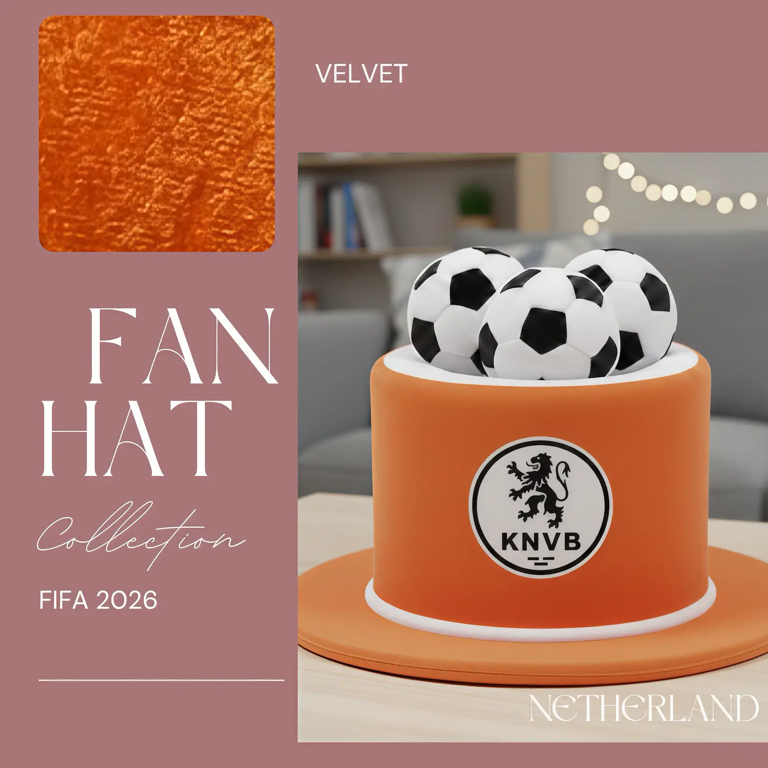 FIFA World Cup Netherlands National Team Premium Velvet Fan Top Hat - SKU:NPS-WCP-FAN-021