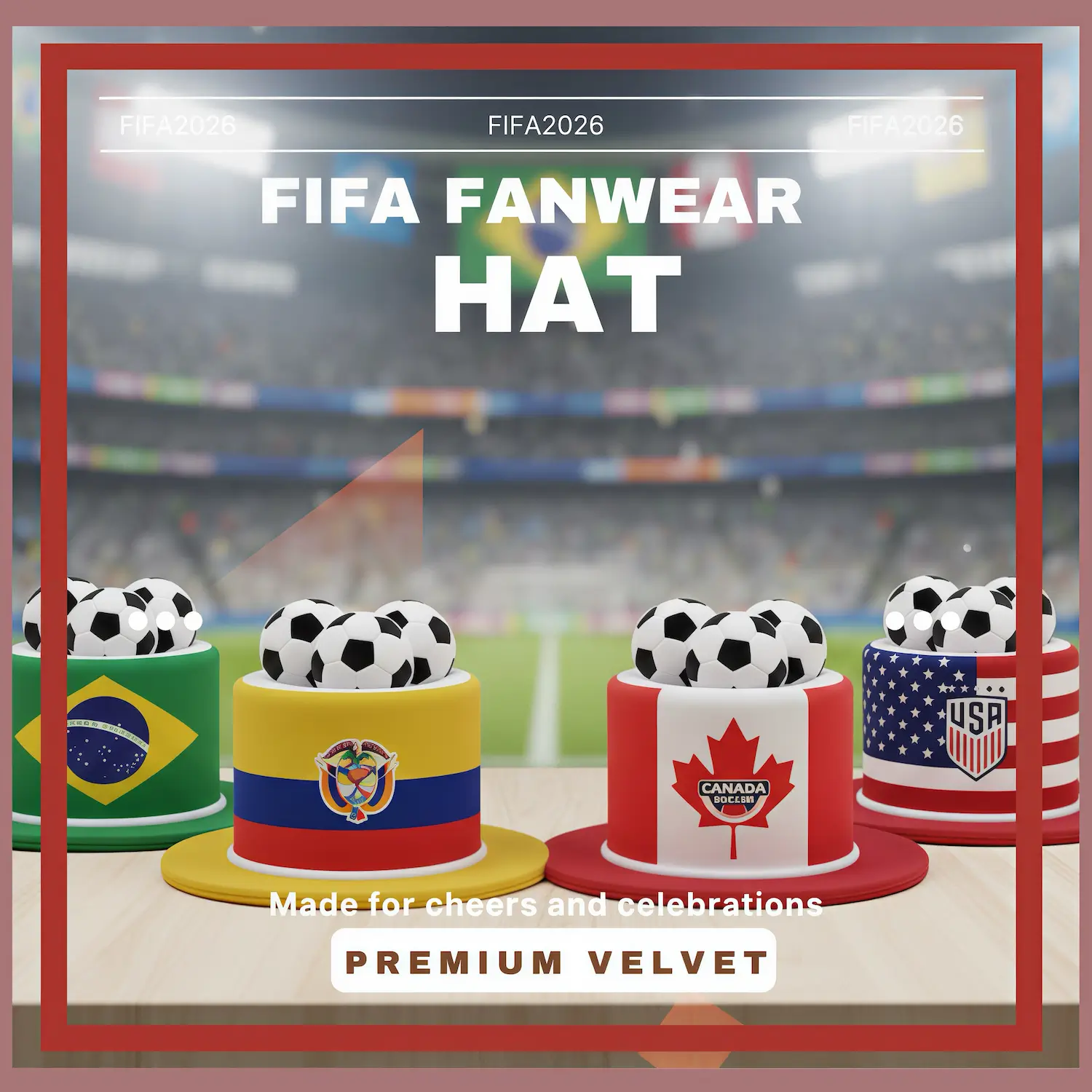 FIFA World Cup Multi-National Team Premium Velvet Fan Top Hat Collection - SKU:NPS-WCP-FAN-021