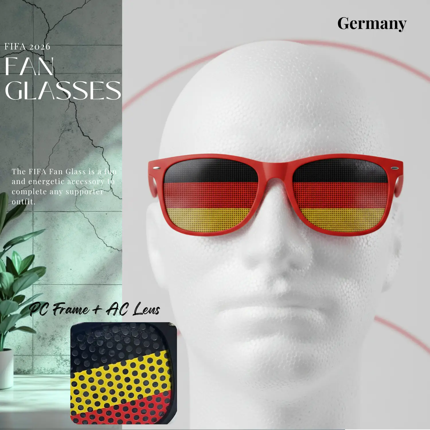 Germany Flag UV Protection PC Frame Fan Glasses-SKU: NPS-WCP-FAN-022