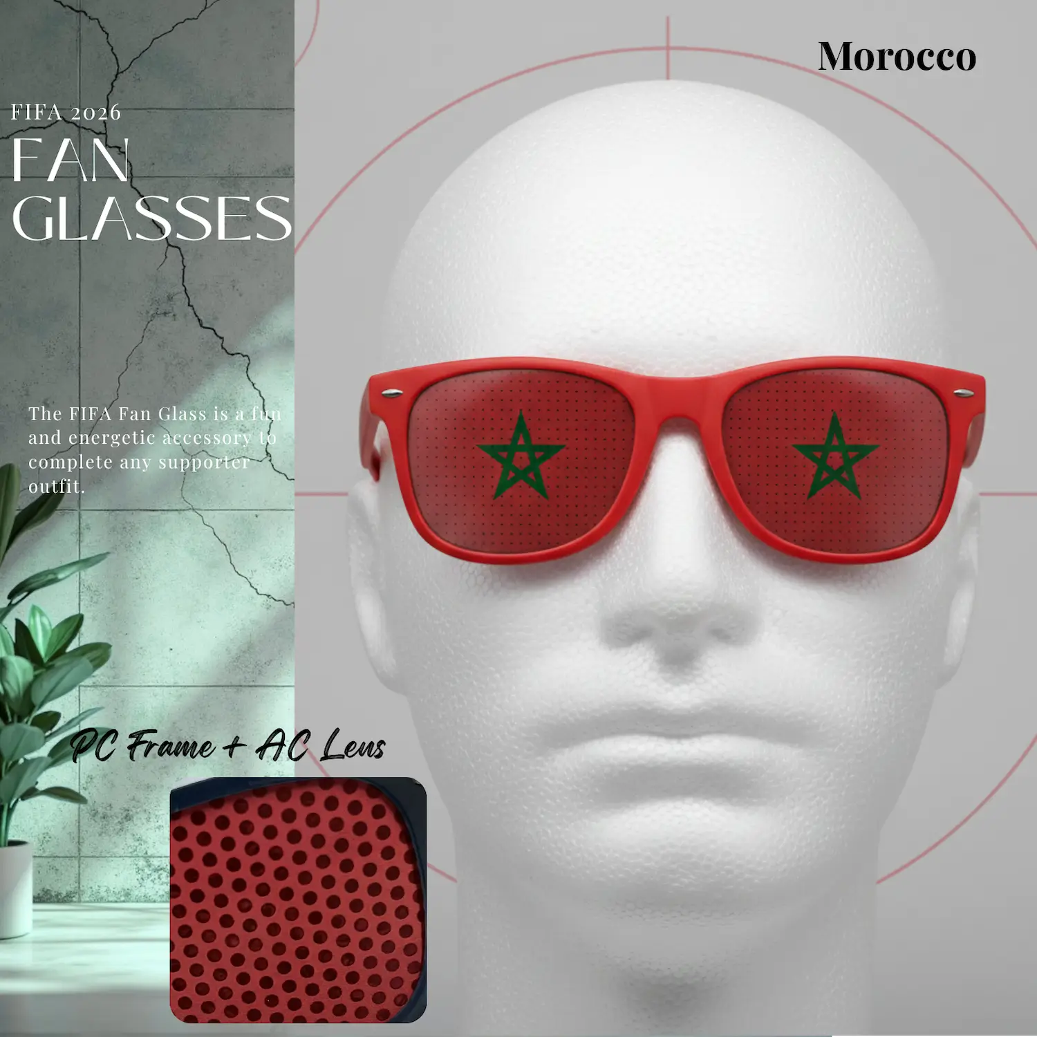 Morocco Flag UV Protection PC Frame Fan Glasses-SKU: NPS-WCP-FAN-022