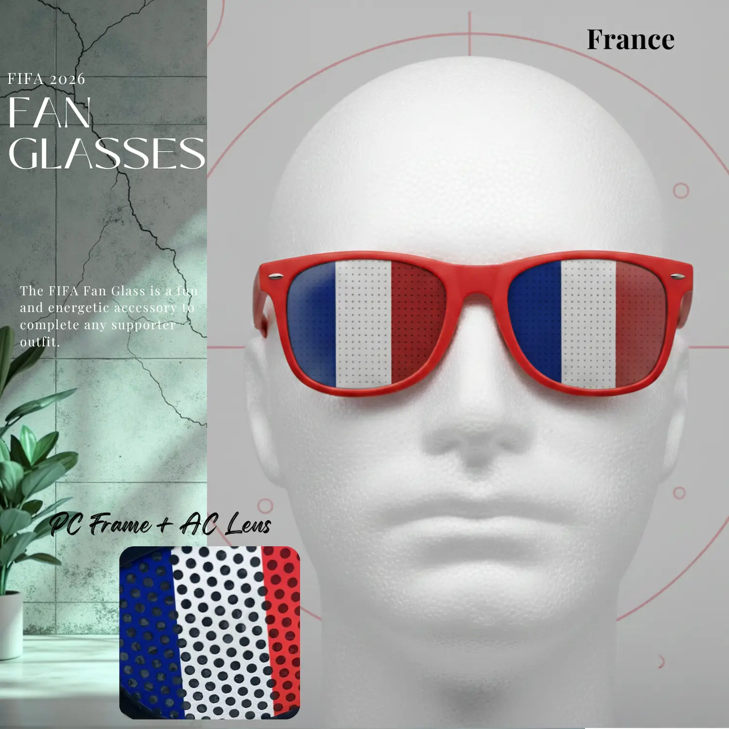 France Flag UV Protection PC Frame Fan Glasses-SKU: NPS-WCP-FAN-022