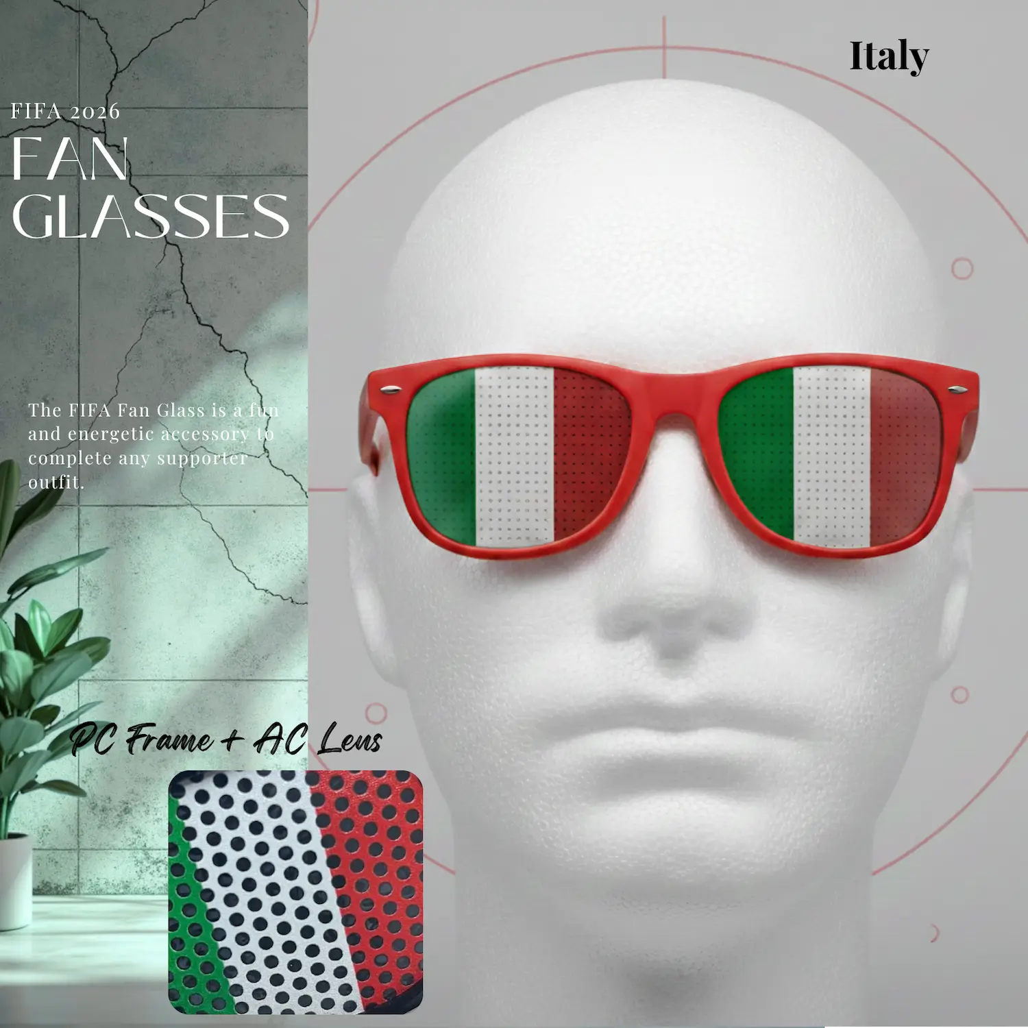 Italy Flag UV Protection PC Frame Fan Glasses-SKU: NPS-WCP-FAN-022