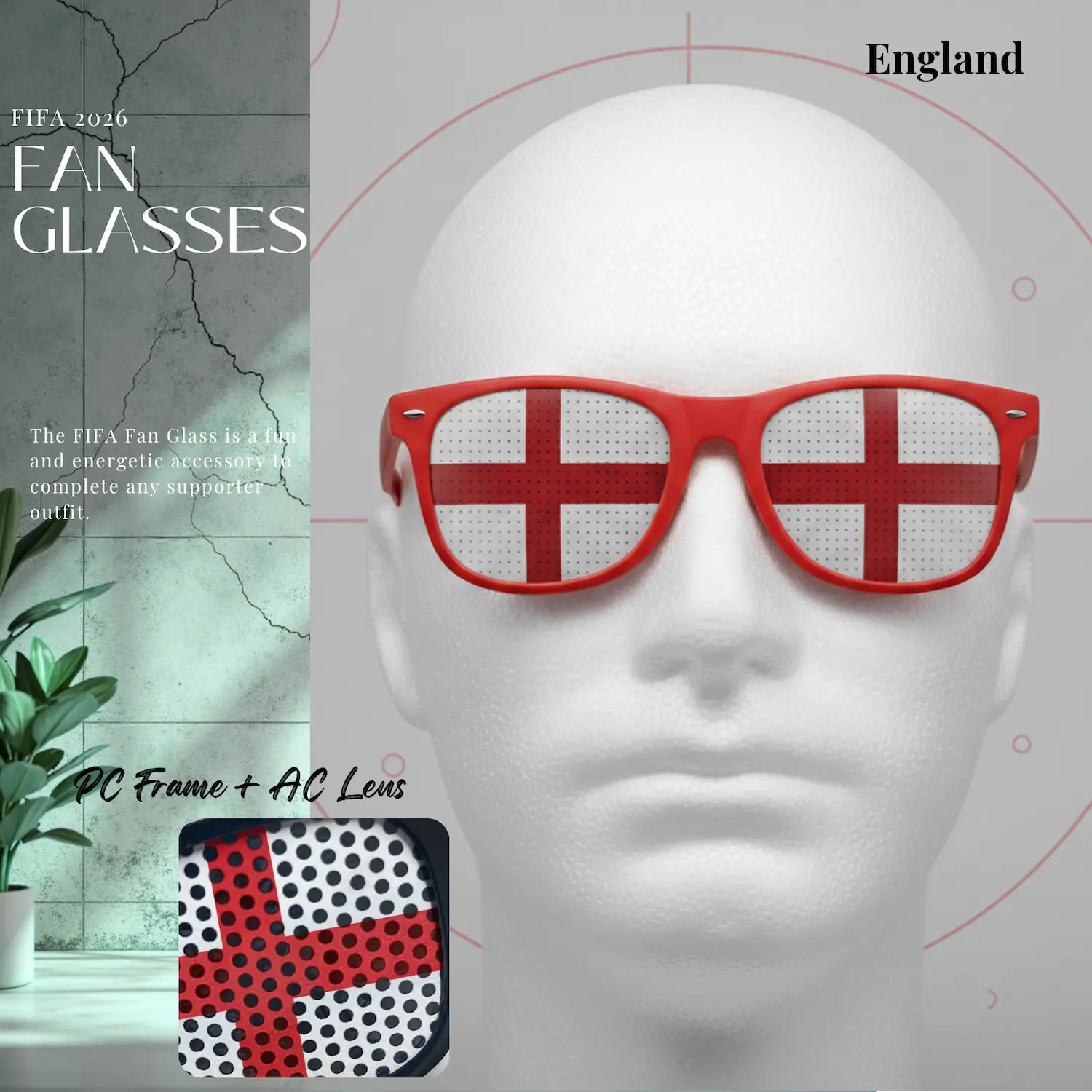 England Flag UV Protection PC Frame Fan Glasses-SKU: NPS-WCP-FAN-022