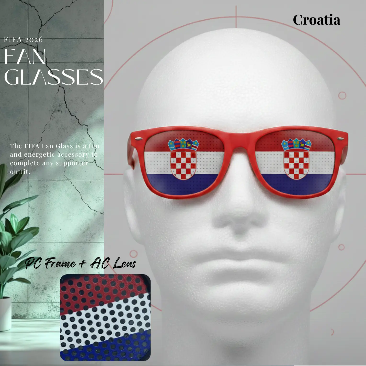 Croatia Flag UV Protection PC Frame Fan Glasses-SKU: NPS-WCP-FAN-022