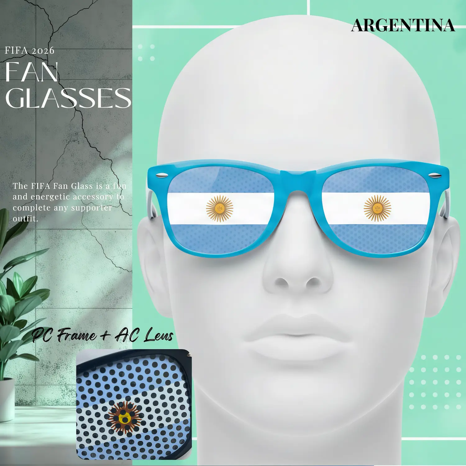 Argentina Flag UV Protection PC Frame Fan Glasses-SKU: NPS-WCP-FAN-022