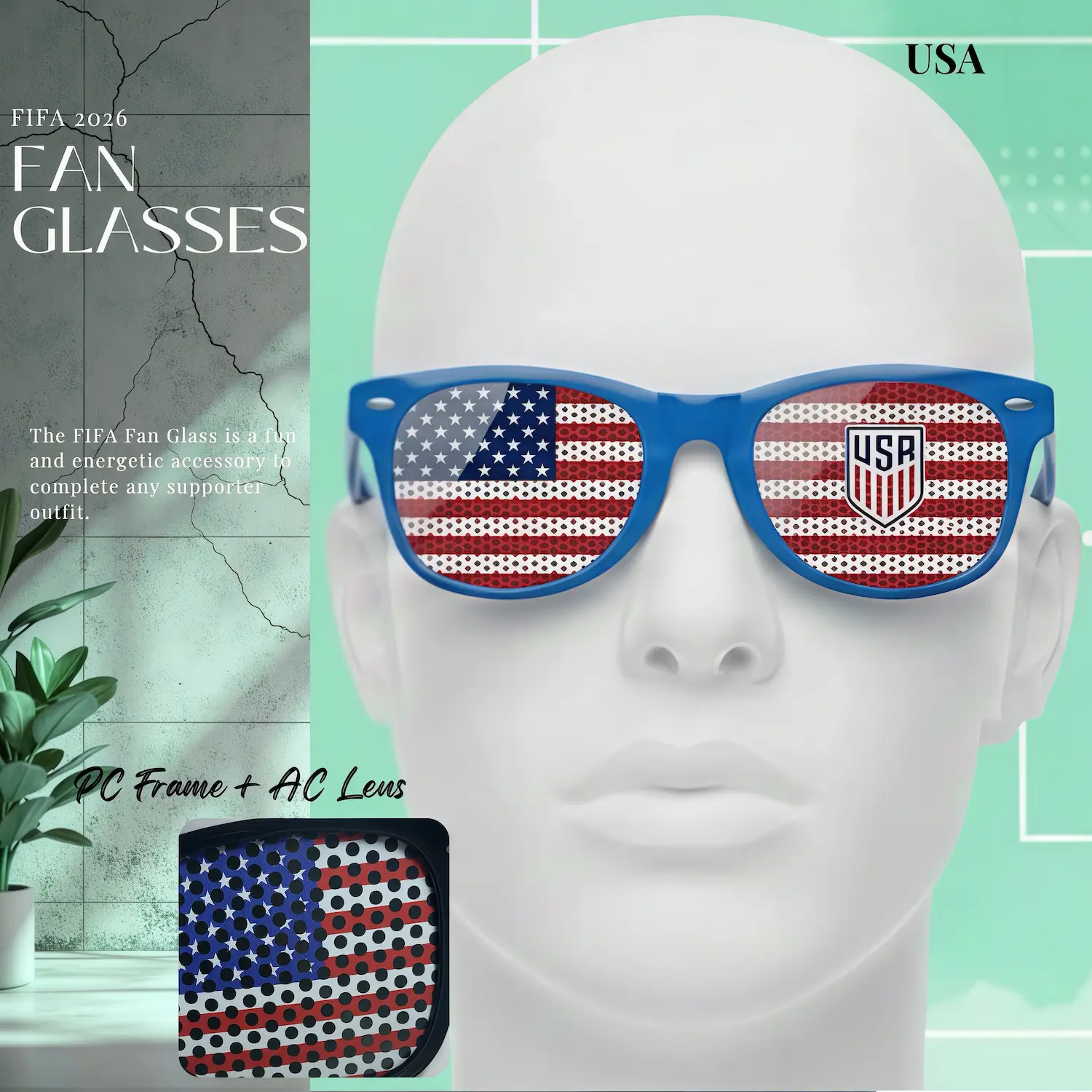 USA Flag UV Protection PC Frame Fan Glasses-SKU: NPS-WCP-FAN-022