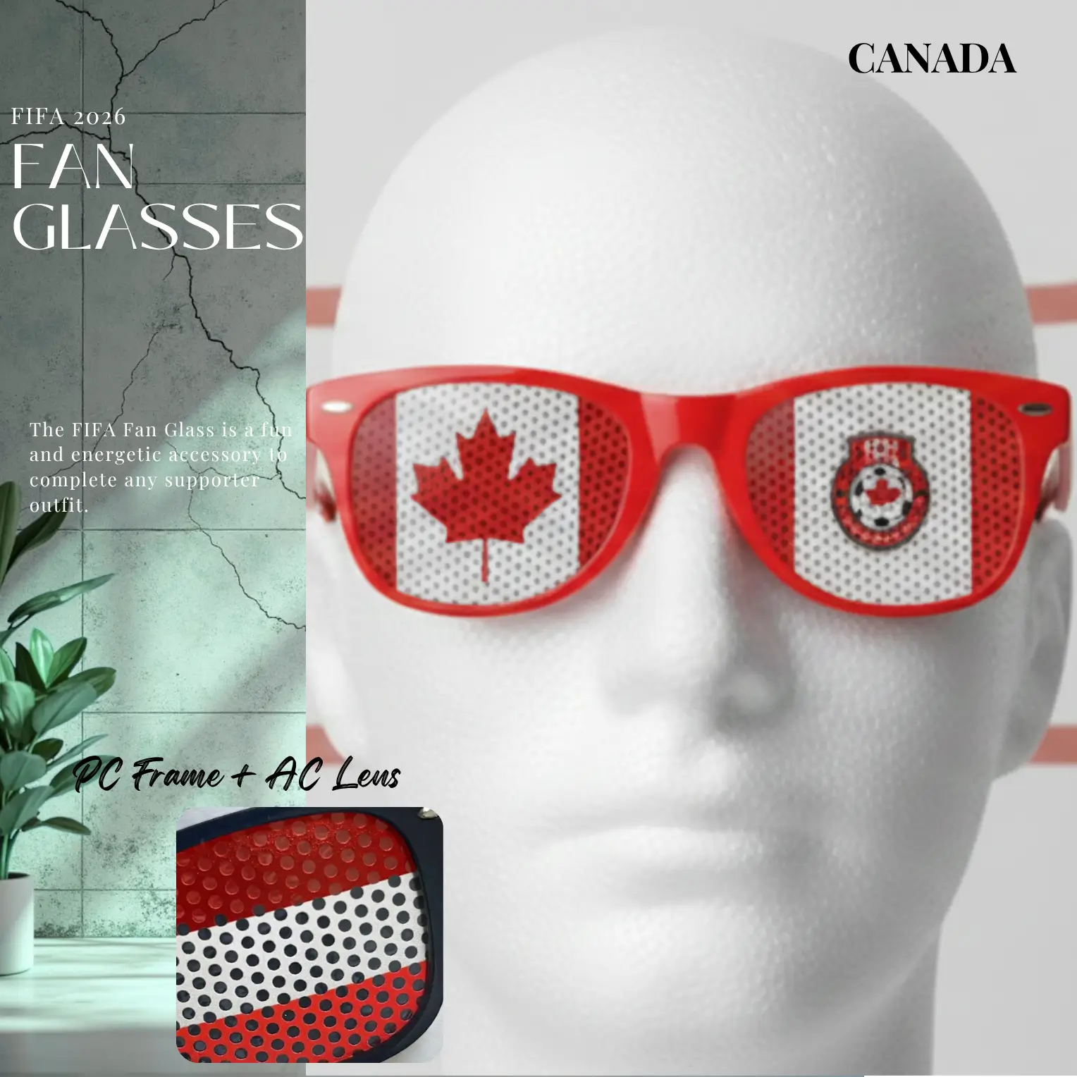 Canada Flag UV Protection PC Frame Fan Glasses-SKU: NPS-WCP-FAN-022