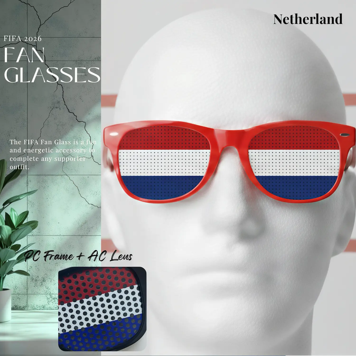Netherlands Flag UV Protection PC Frame Fan Glasses-SKU: NPS-WCP-FAN-022