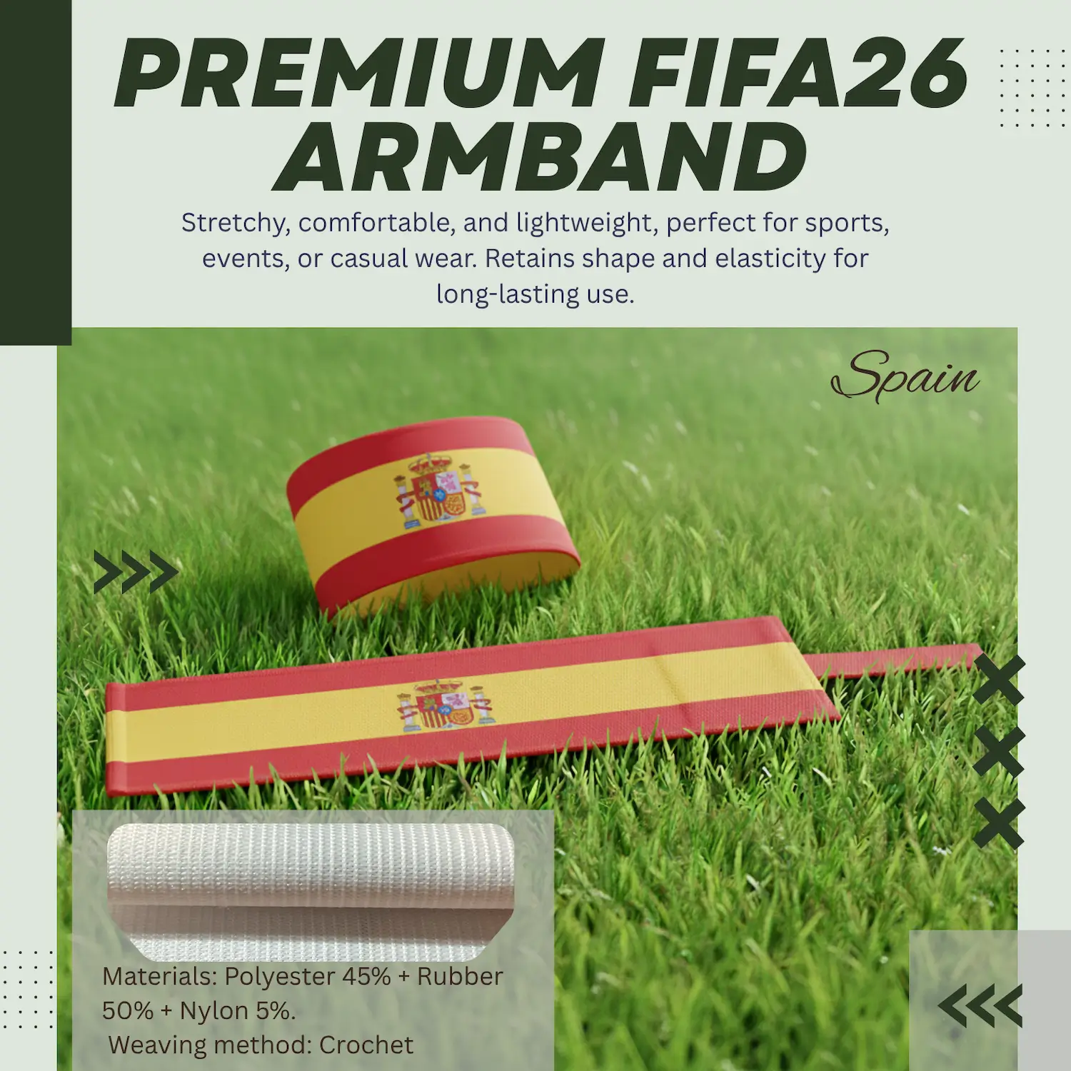 Spain Flag 6.5×35CM Crochet Woven Stretch Armband-SKU: NPS-WCP-FAN-026