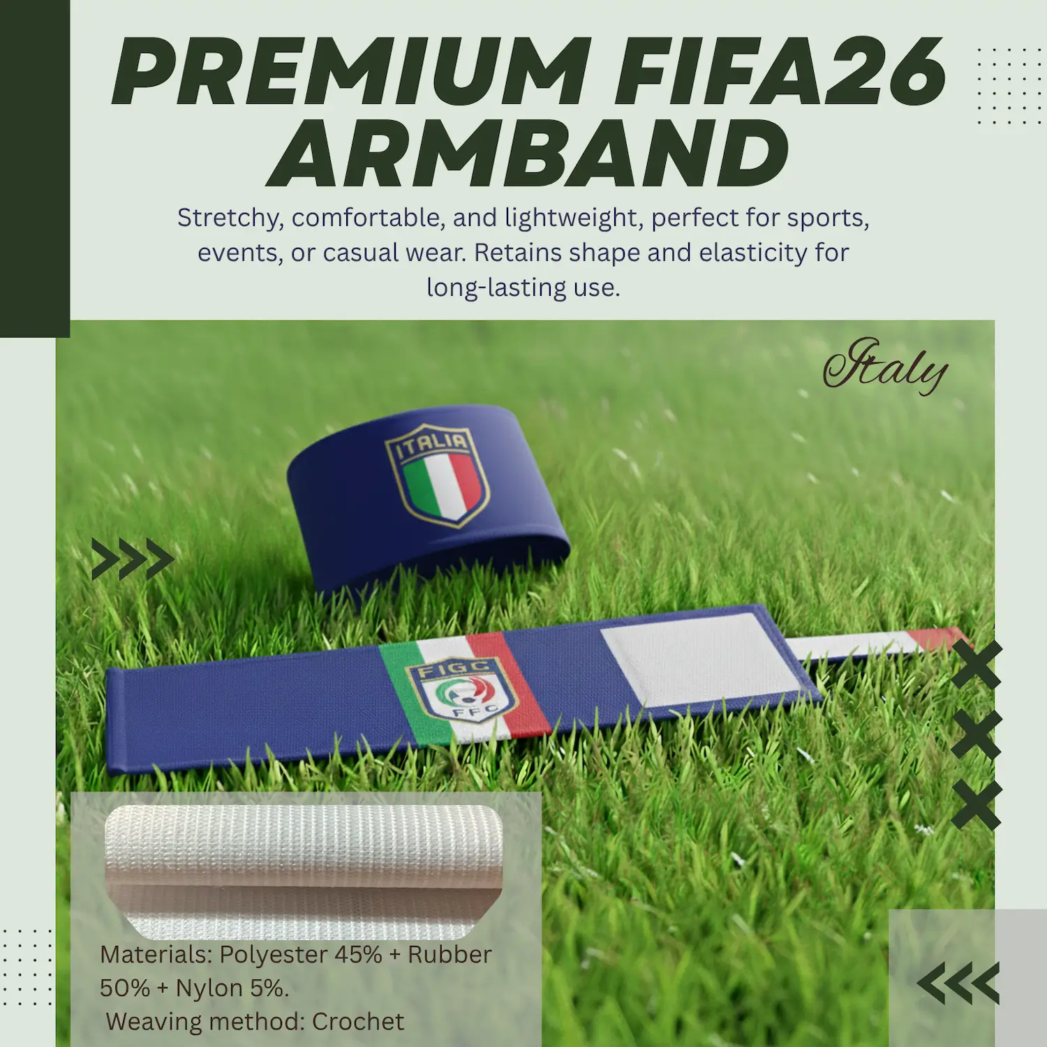 Italy Flag 6.5×35CM Crochet Woven Stretch Armband-SKU: NPS-WCP-FAN-026