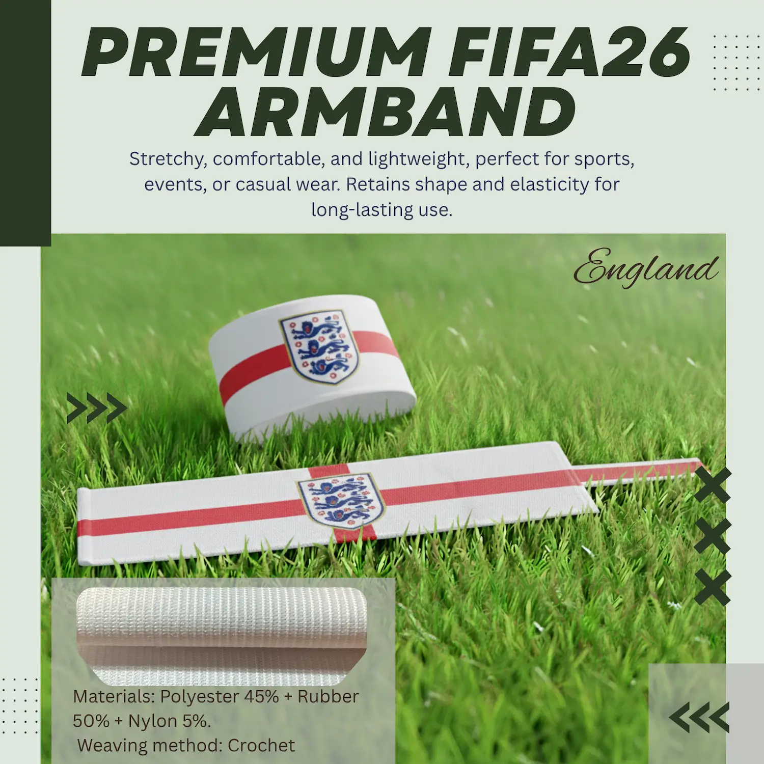 England Flag 6.5×35CM Crochet Woven Stretch Armband-SKU: NPS-WCP-FAN-026