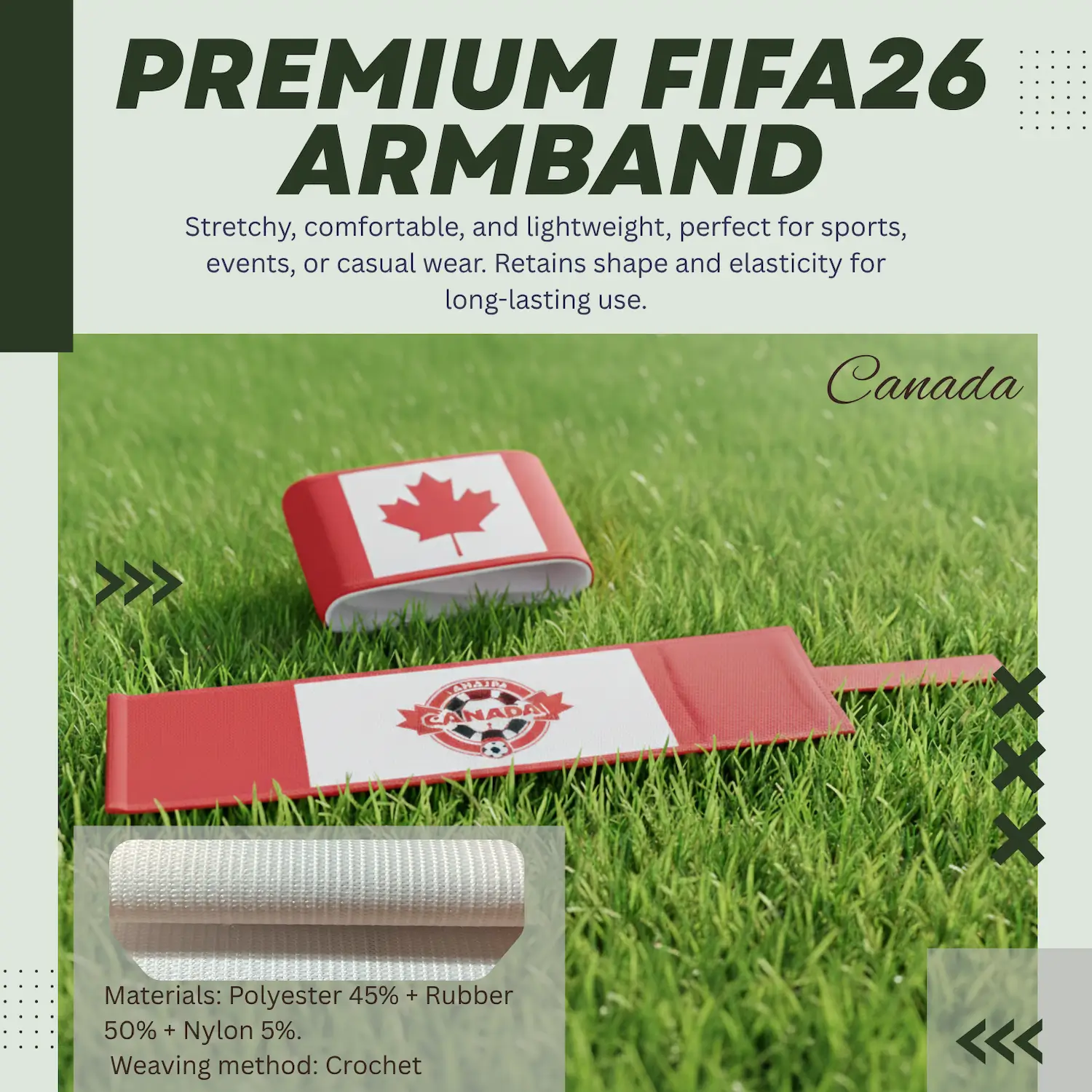 Canada Flag 6.5×35CM Crochet Woven Stretch Armband-SKU: NPS-WCP-FAN-026