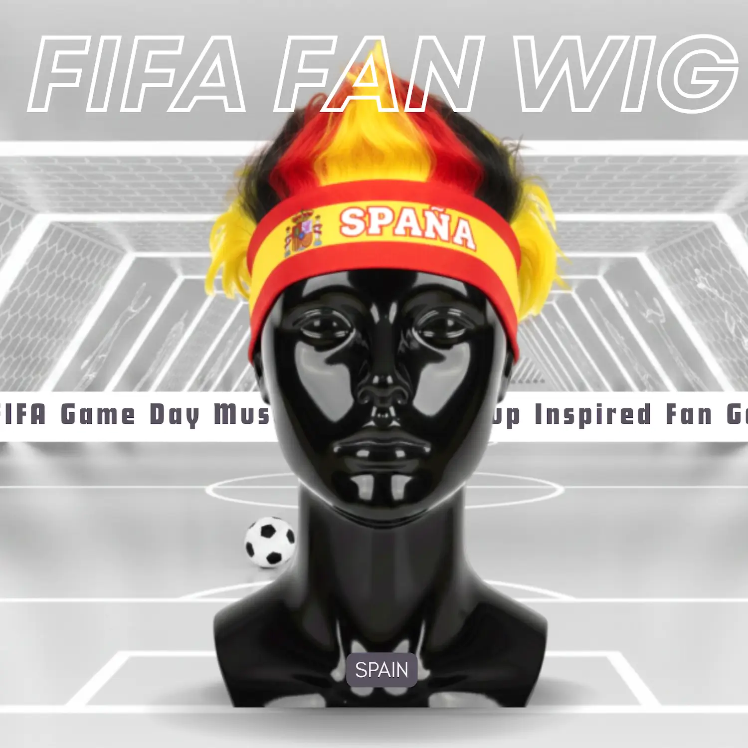 Spain Flag Lightweight Polyester Fiber Fan Wig-SKU: NPS-WCP-FAN-027