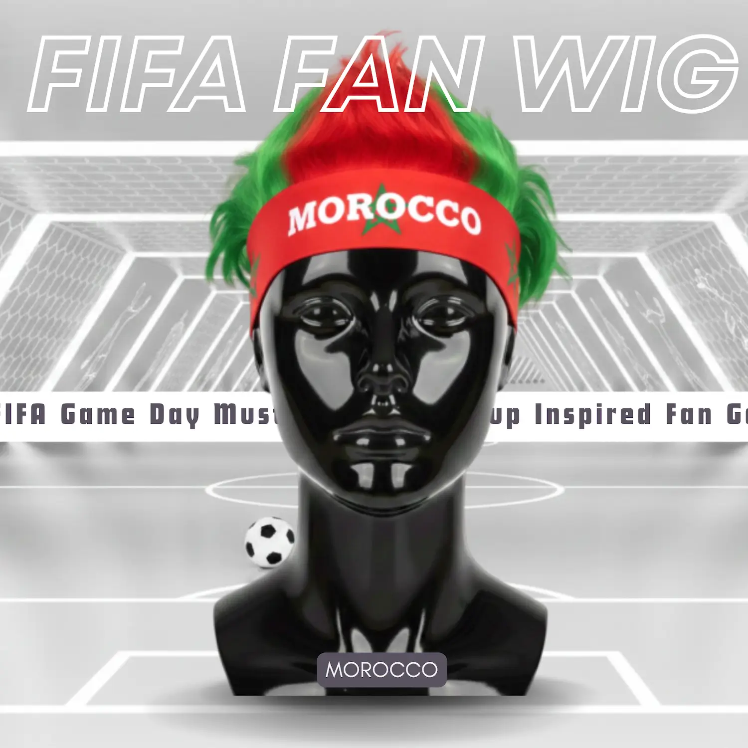 Morocco Flag Lightweight Polyester Fiber Fan Wig-SKU: NPS-WCP-FAN-027