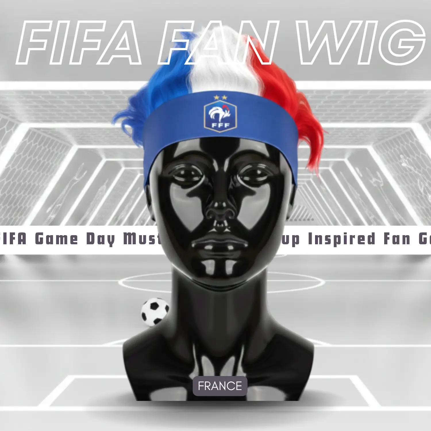 France Flag Lightweight Polyester Fiber Fan Wig-SKU: NPS-WCP-FAN-027