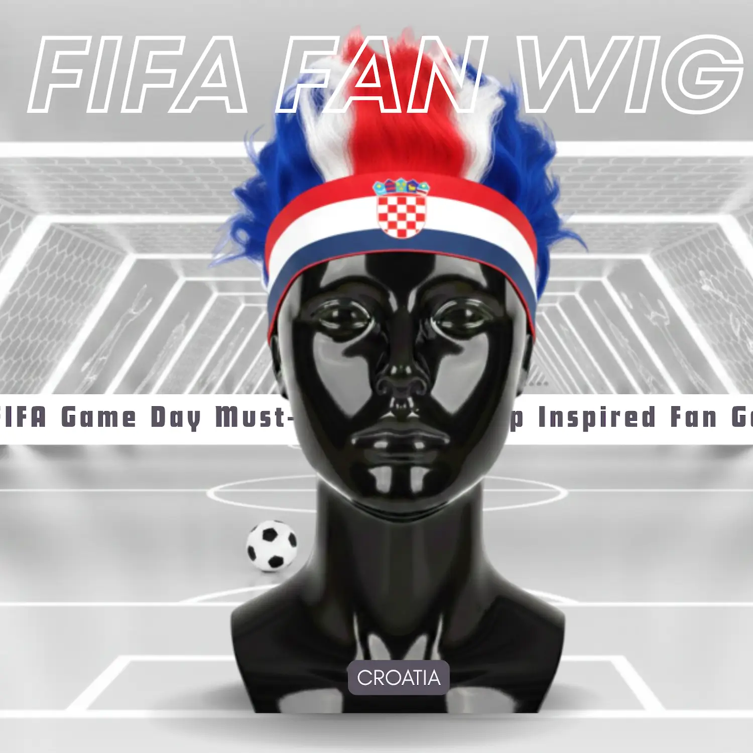 Croatia Flag Lightweight Polyester Fiber Fan Wig-SKU: NPS-WCP-FAN-027