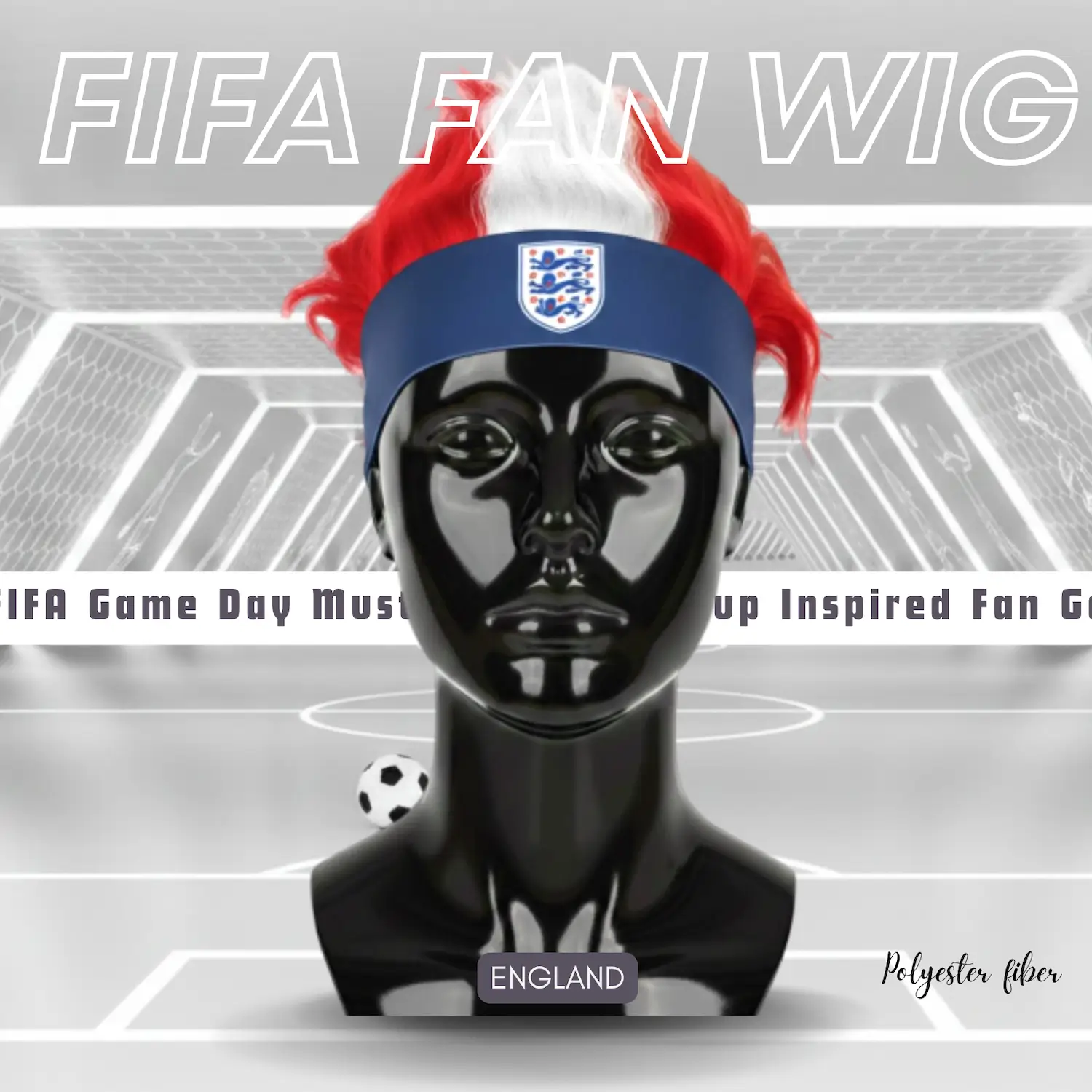 England Flag Lightweight Polyester Fiber Fan Wig-SKU: NPS-WCP-FAN-027