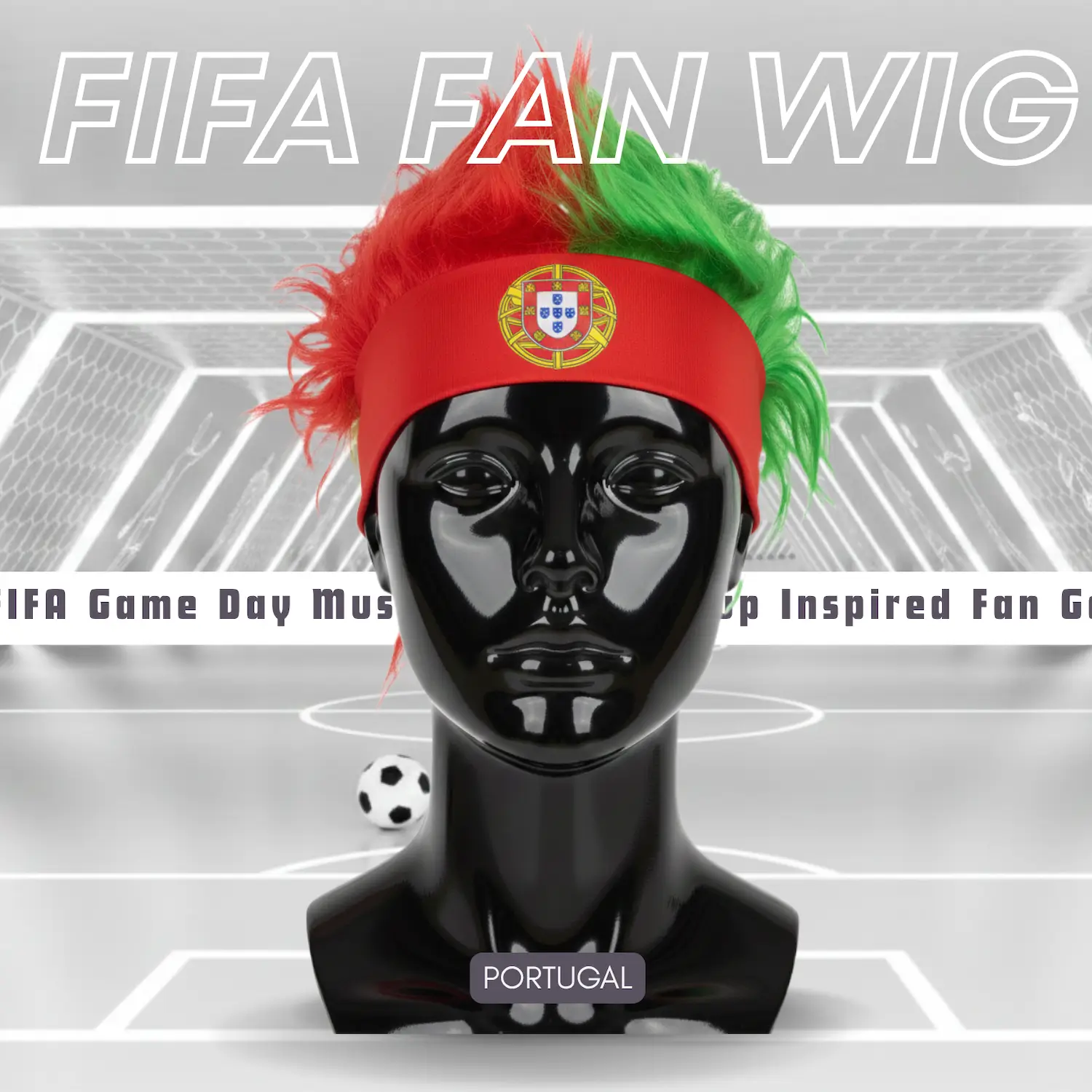 Portugal Flag Lightweight Polyester Fiber Fan Wig-SKU: NPS-WCP-FAN-027