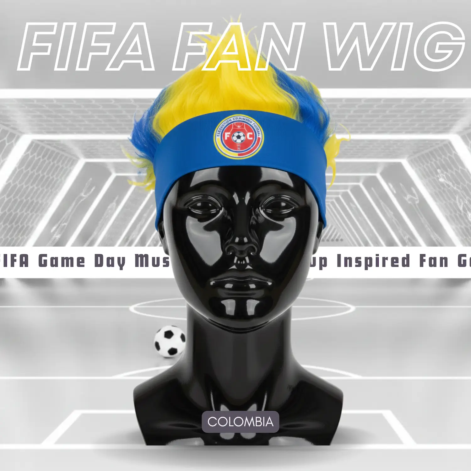 Colombia Flag Lightweight Polyester Fiber Fan Wig-SKU: NPS-WCP-FAN-027