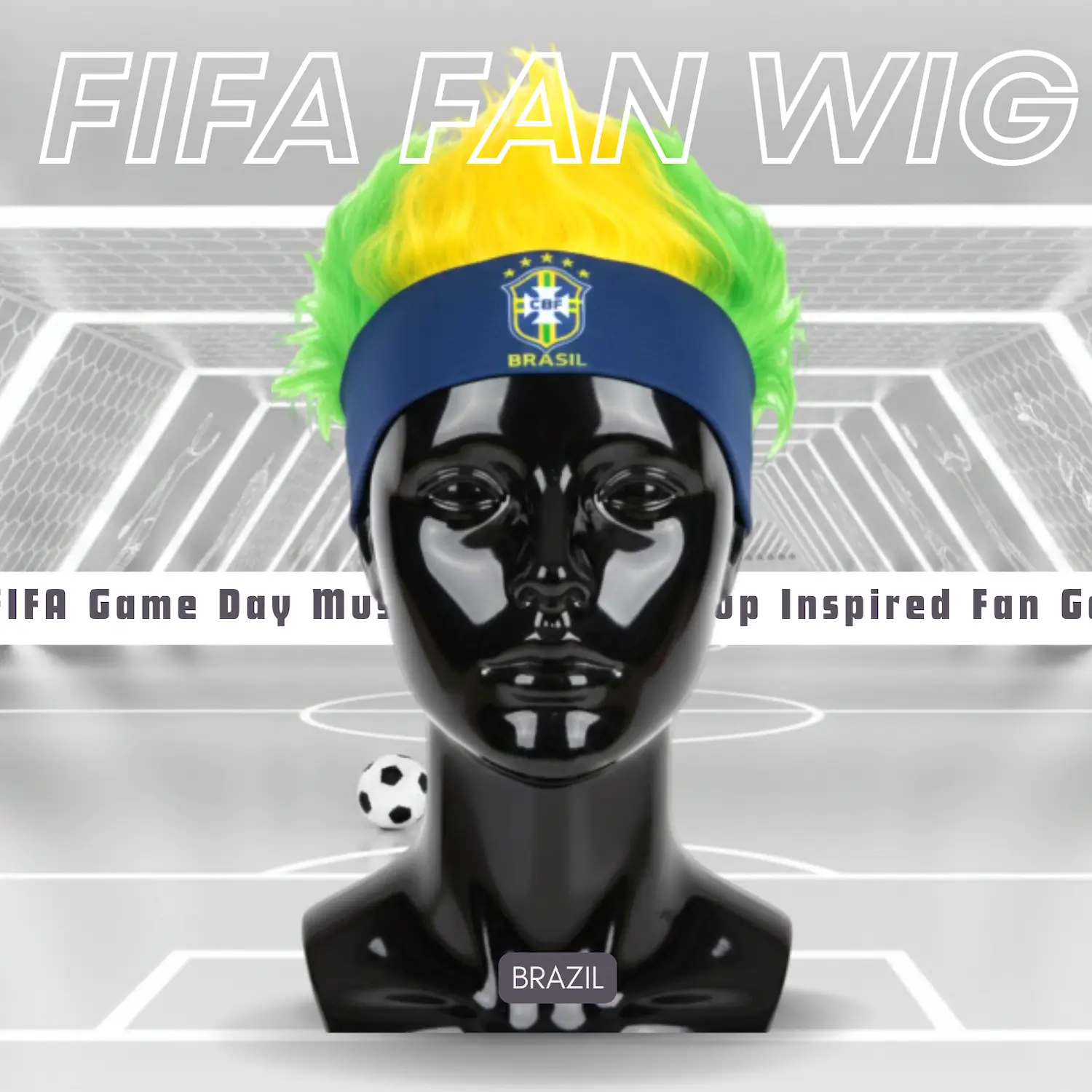 Brazil Flag Lightweight Polyester Fiber Fan Wig-SKU: NPS-WCP-FAN-027