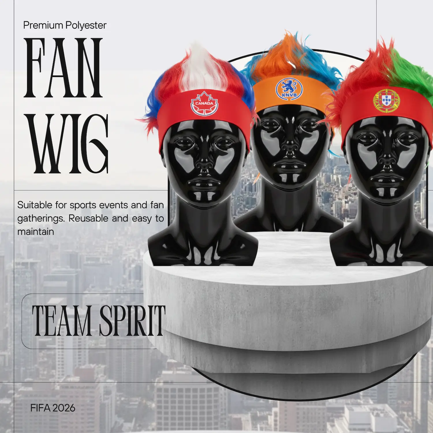 25×21CM Lightweight Polyester Fiber Custom Fan Wig-SKU: NPS-WCP-FAN-027