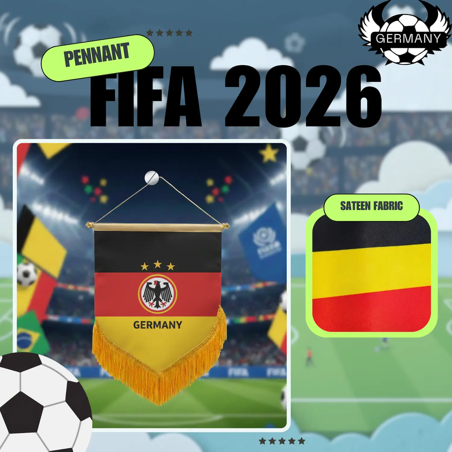 Germany National Team 4×6 Inch Premium Sateen Pennant-SKU: NPS-WCP-FAN-032