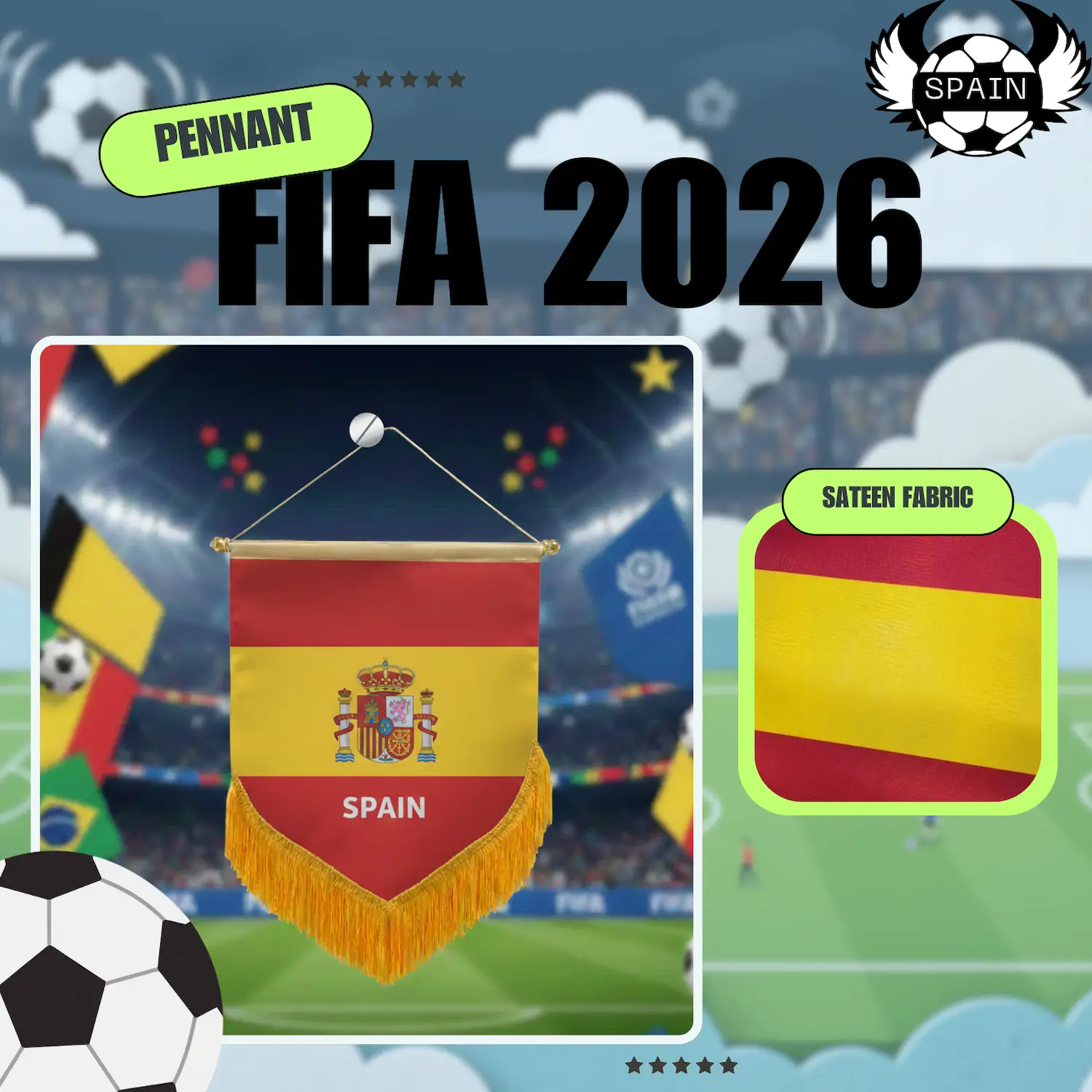 Spain National Team 4×6 Inch Premium Sateen Pennant-SKU: NPS-WCP-FAN-032