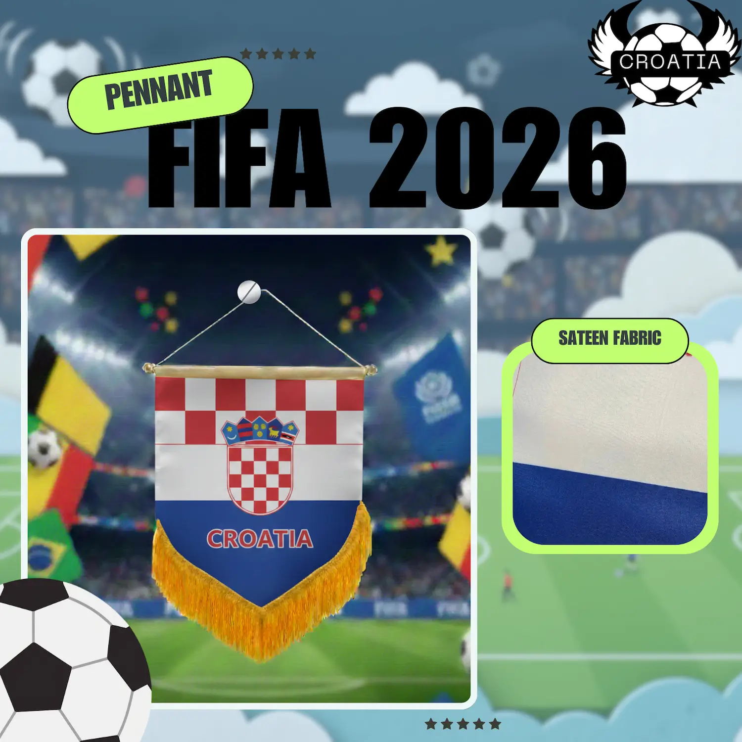 Croatia National Team 4×6 Inch Premium Sateen Pennant-SKU: NPS-WCP-FAN-032