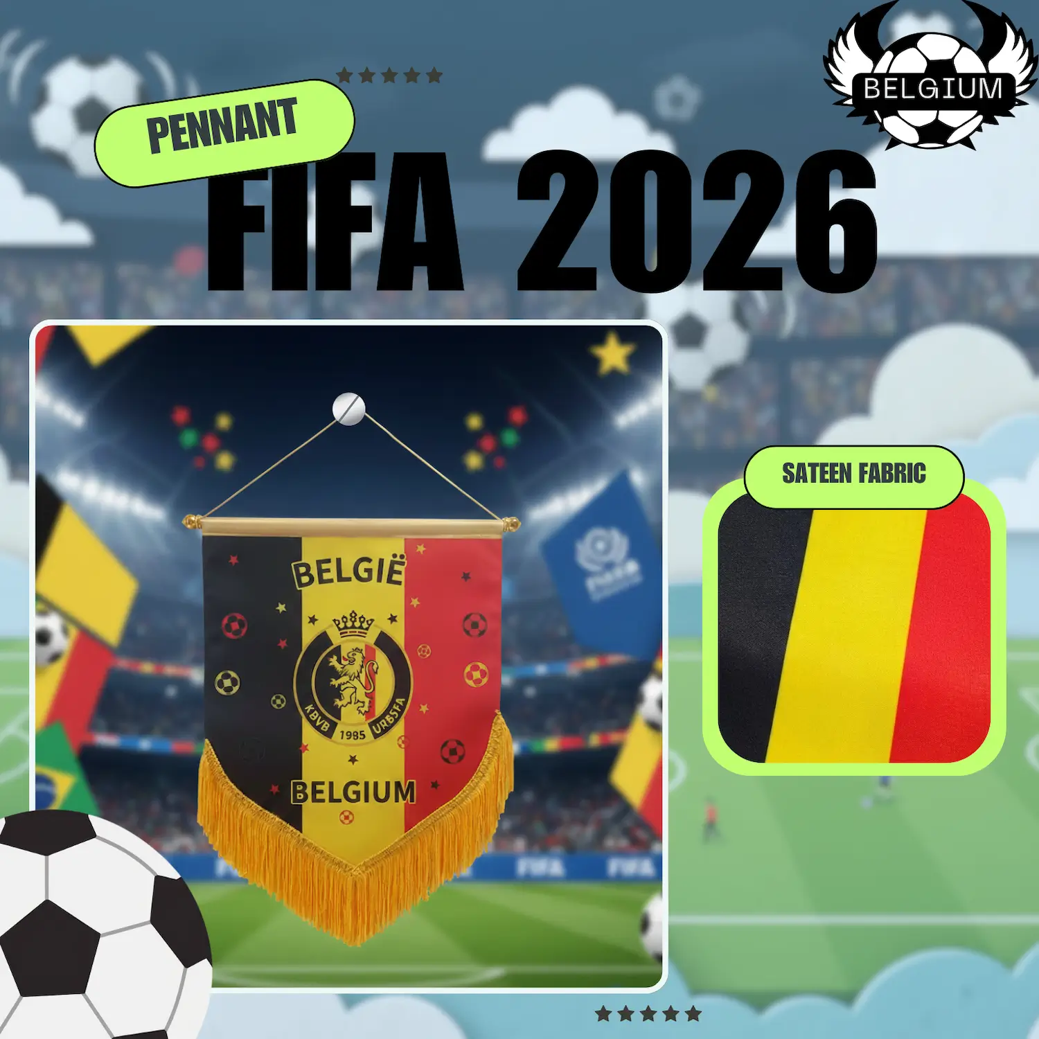 Belgium National Team 4×6 Inch Premium Sateen Pennant-SKU: NPS-WCP-FAN-032