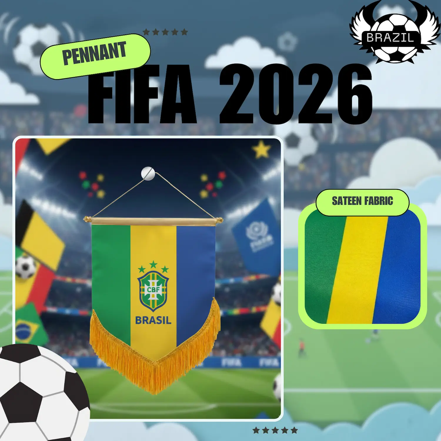 Brazil National Team 4×6 Inch Premium Sateen Pennant-SKU: NPS-WCP-FAN-032