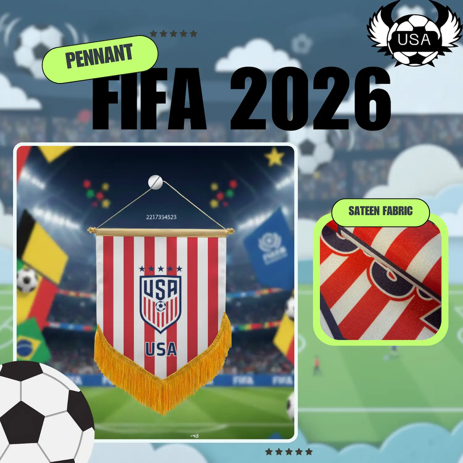 USA National Team 4×6 Inch Premium Sateen Pennant-SKU: NPS-WCP-FAN-032