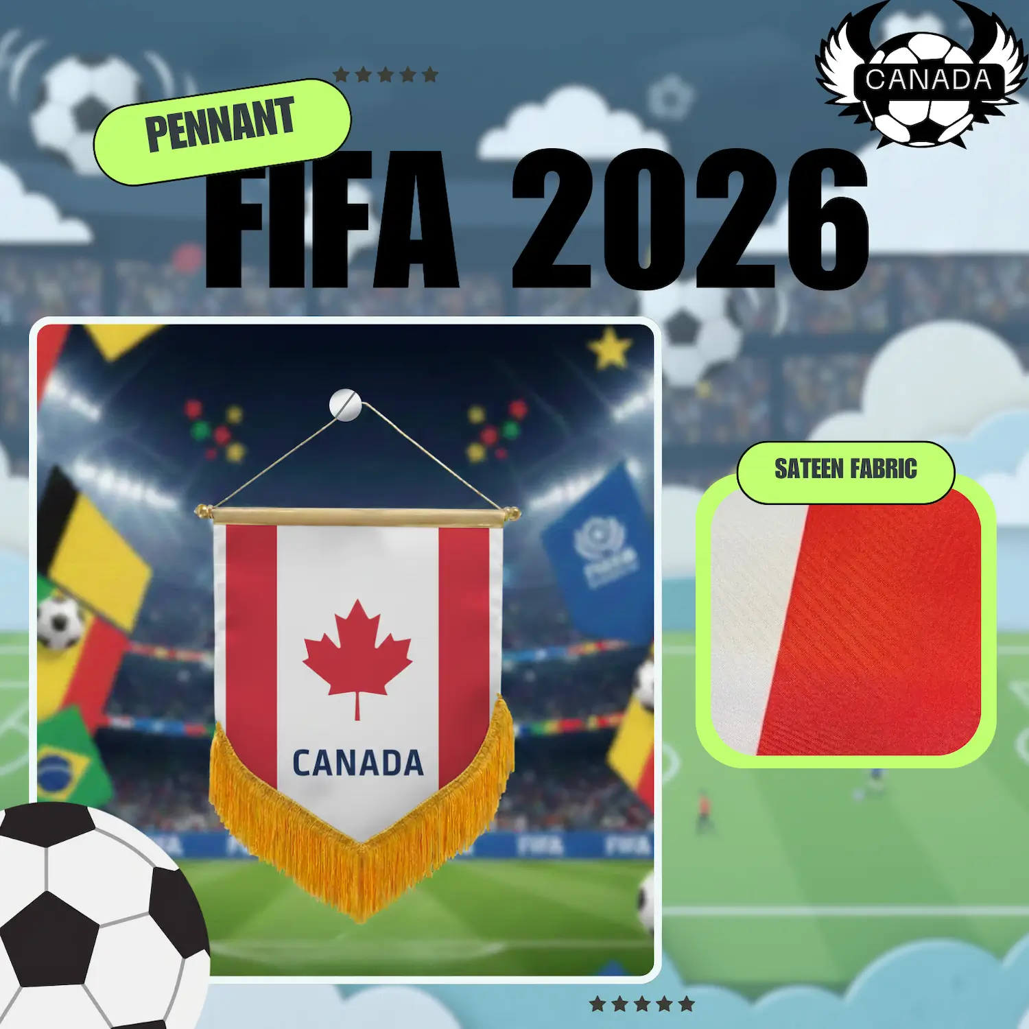 Canada National Team 4×6 Inch Premium Sateen Pennant-SKU: NPS-WCP-FAN-032