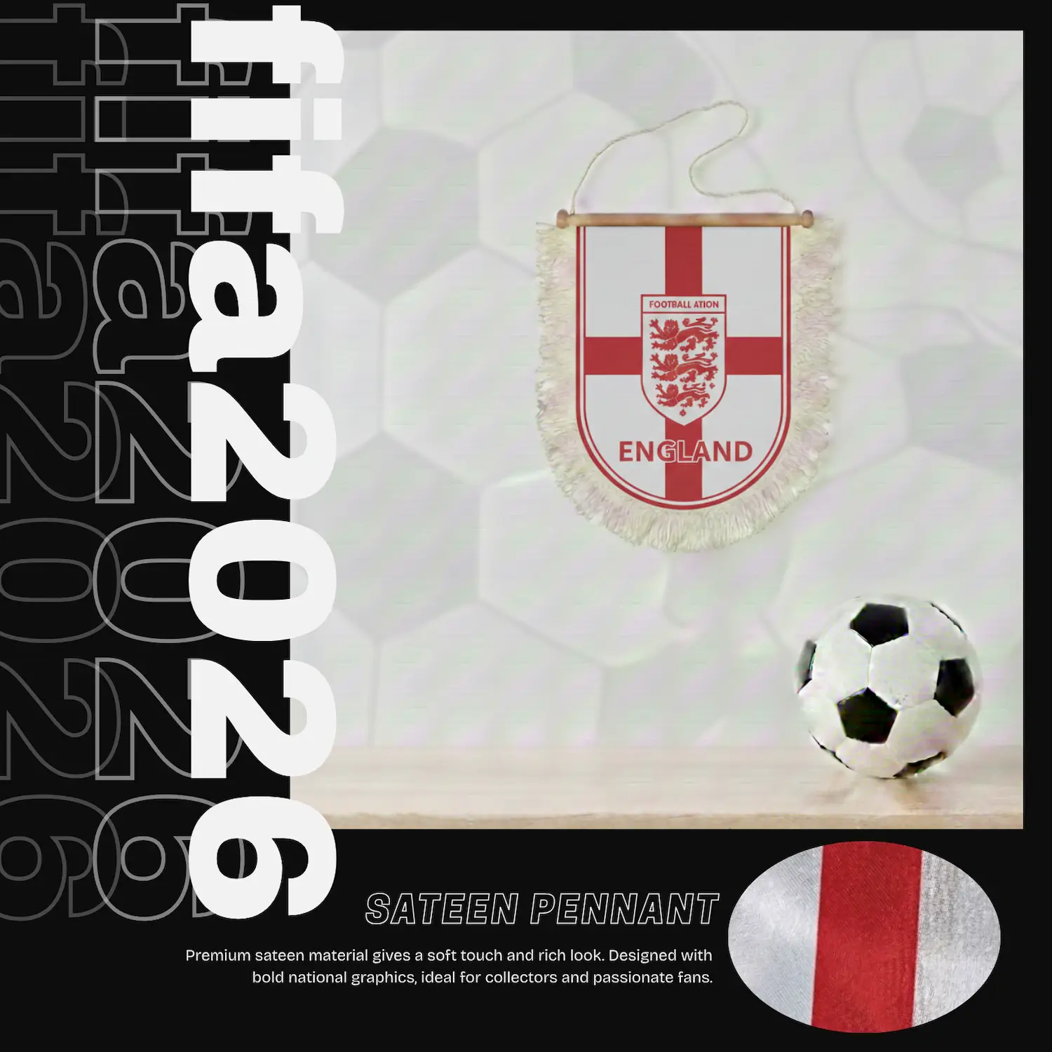 England National Team 30×50CM Premium Sateen Large Pennant-SKU: NPS-WCP-FAN-033