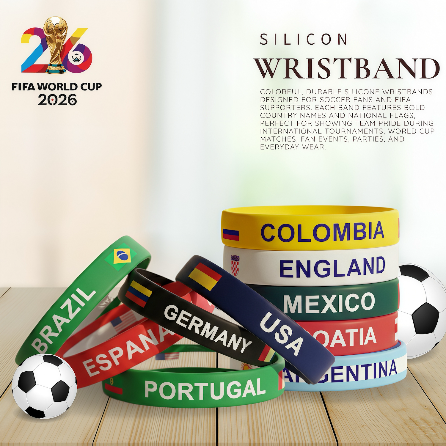 2026 FIFA World Cup Multi-National Team Silicone Wristband Set - SKU:NPS-WCP-FAN-035